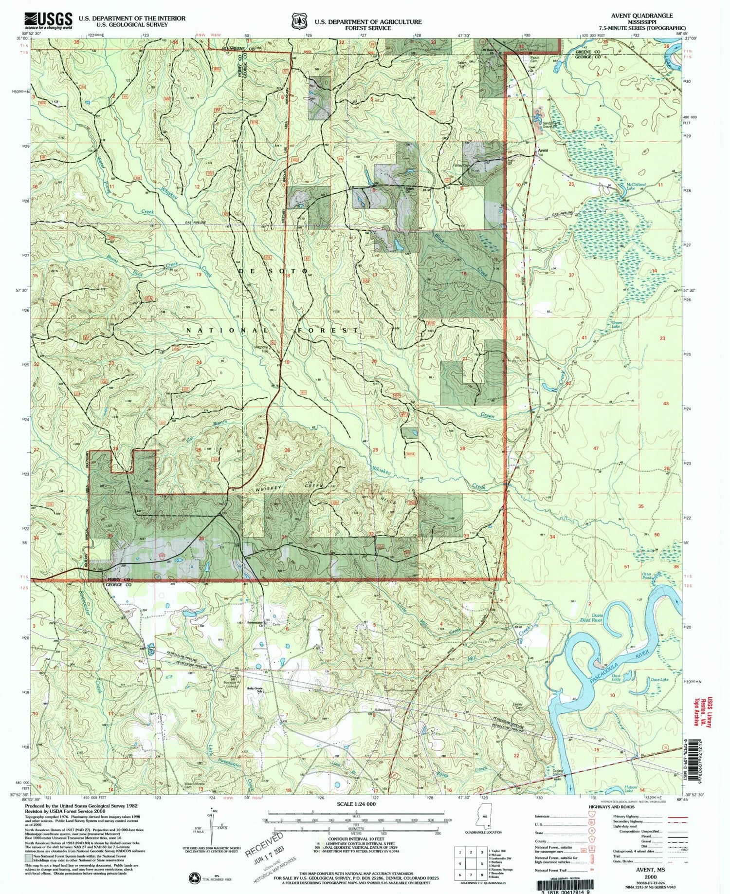 Classic USGS Avent Mississippi 7.5'x7.5' Topo Map Image