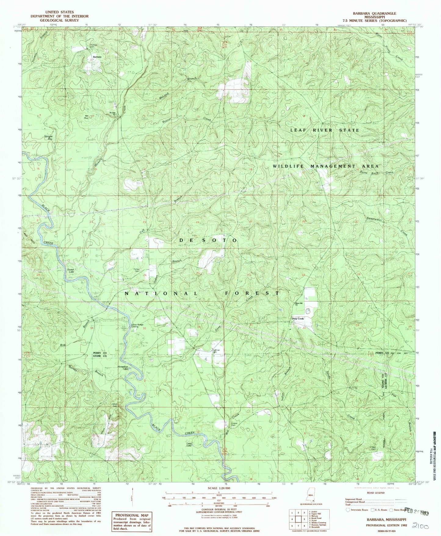 Classic USGS Barbara Mississippi 7.5'x7.5' Topo Map Image