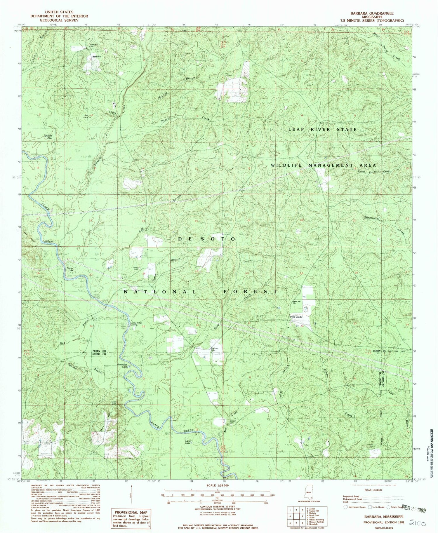 Classic USGS Barbara Mississippi 7.5'x7.5' Topo Map Image