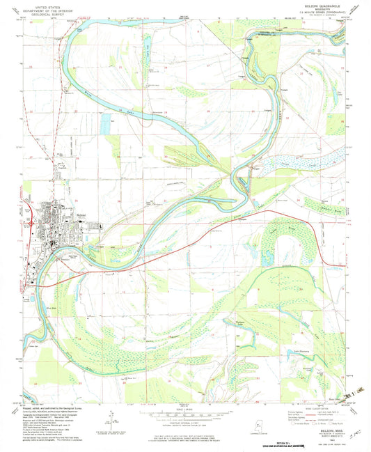 Classic USGS Belzoni Mississippi 7.5'x7.5' Topo Map Image
