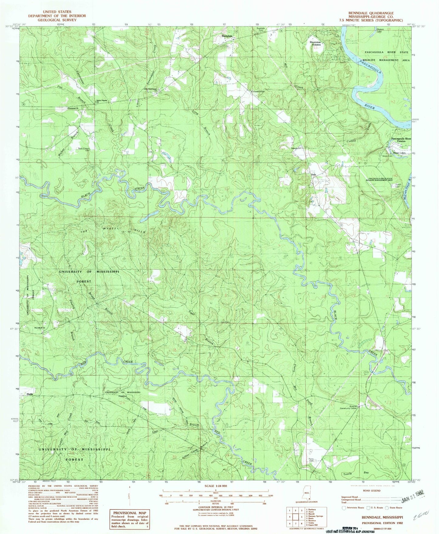 Classic USGS Benndale Mississippi 7.5'x7.5' Topo Map Image