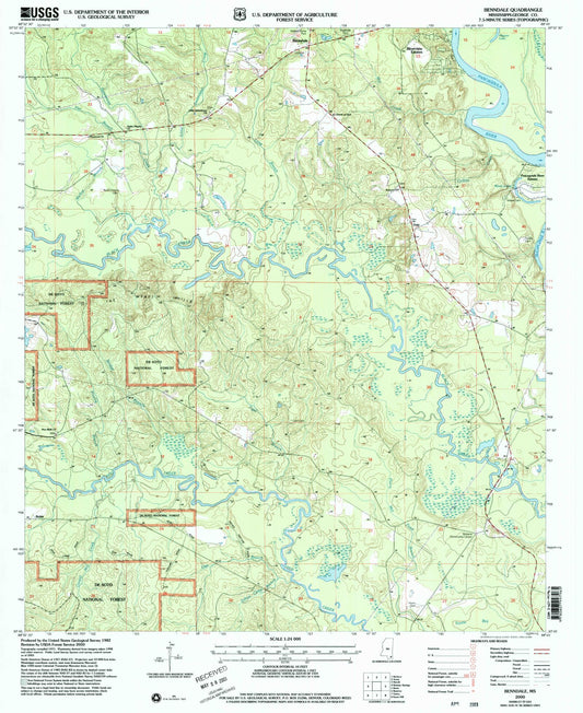 Classic USGS Benndale Mississippi 7.5'x7.5' Topo Map Image