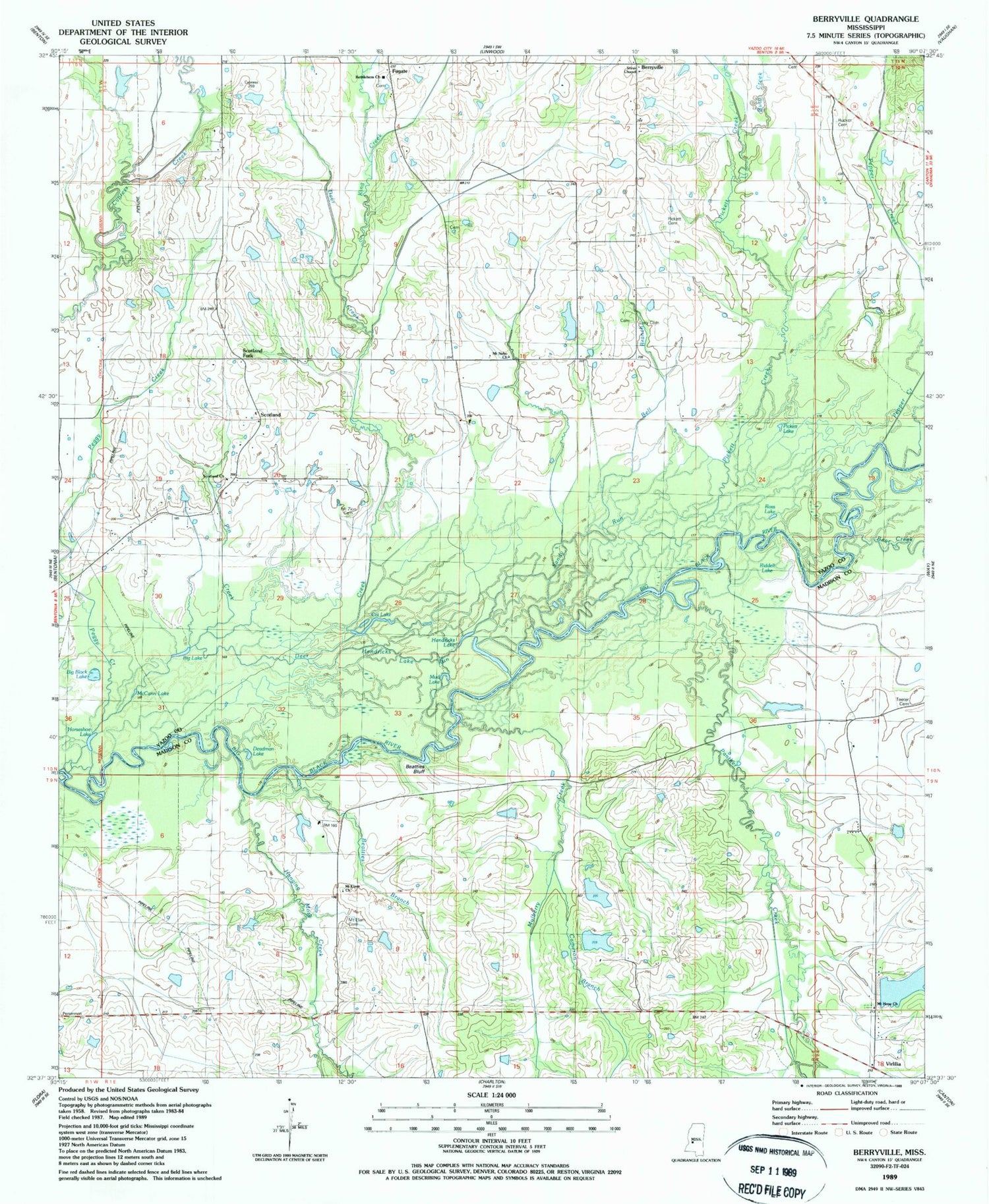 Classic USGS Berryville Mississippi 7.5'x7.5' Topo Map Image