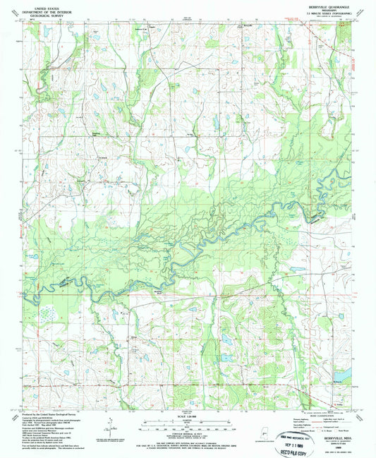 Classic USGS Berryville Mississippi 7.5'x7.5' Topo Map Image