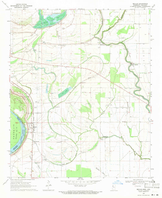 Classic USGS Beulah Mississippi 7.5'x7.5' Topo Map Image