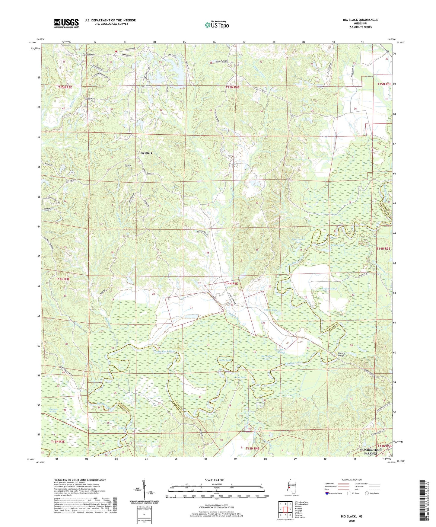 Big Black Mississippi US Topo Map Image