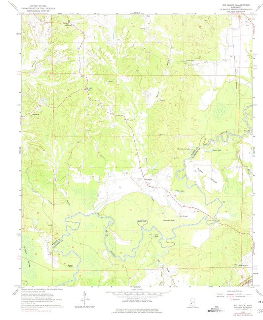 Classic USGS Big Black Mississippi 7.5'x7.5' Topo Map Image