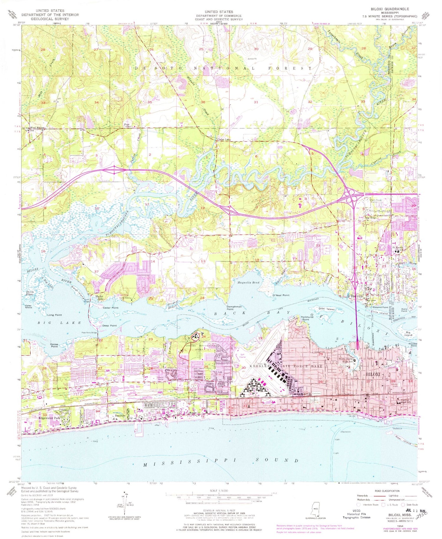Classic USGS Biloxi Mississippi 7.5'x7.5' Topo Map Image