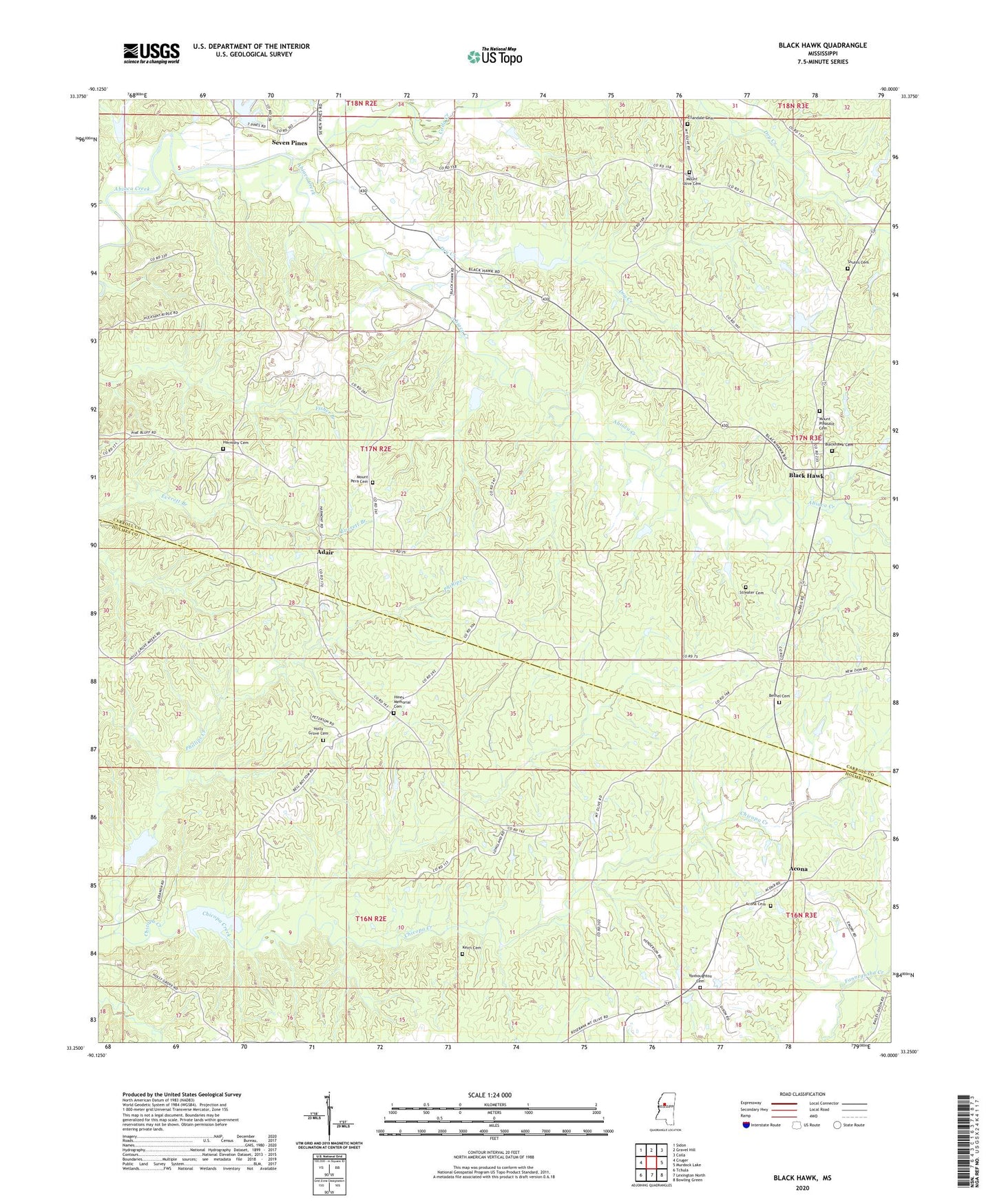 Black Hawk Mississippi US Topo Map Image