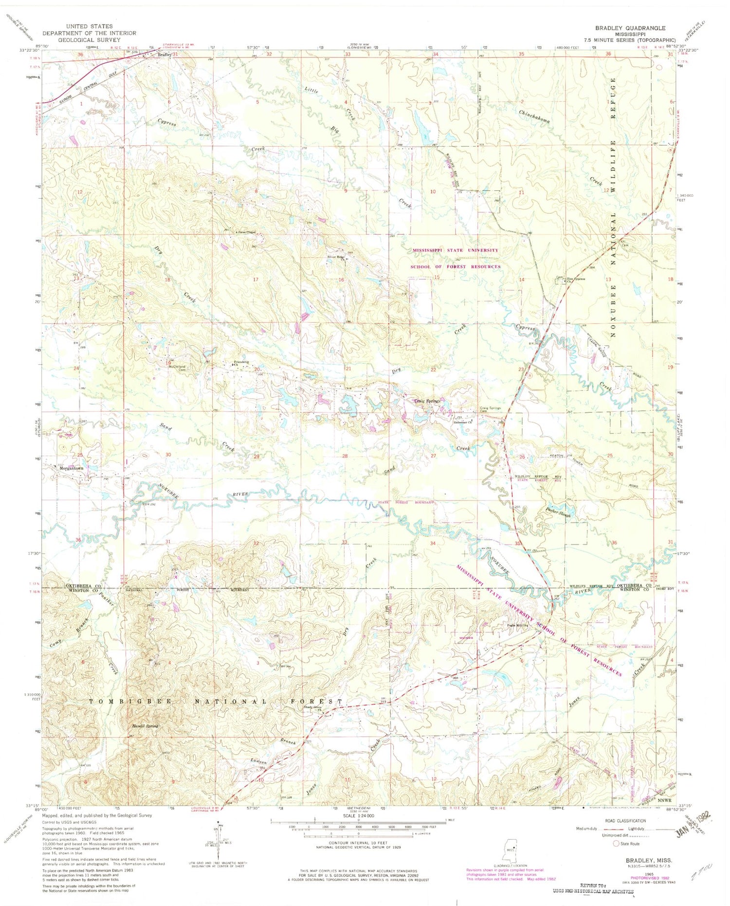 Classic USGS Bradley Mississippi 7.5'x7.5' Topo Map Image