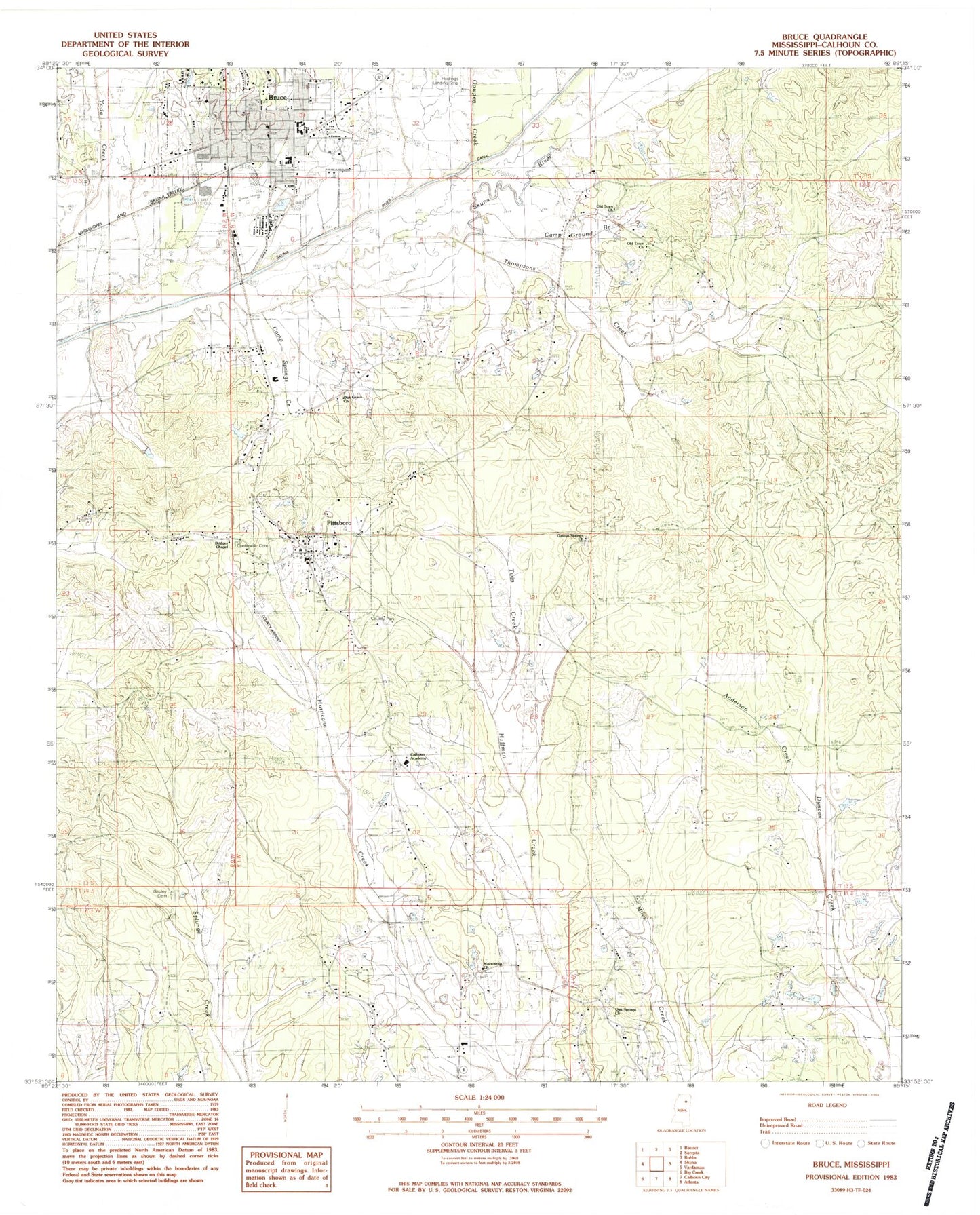 Classic USGS Bruce Mississippi 7.5'x7.5' Topo Map Image