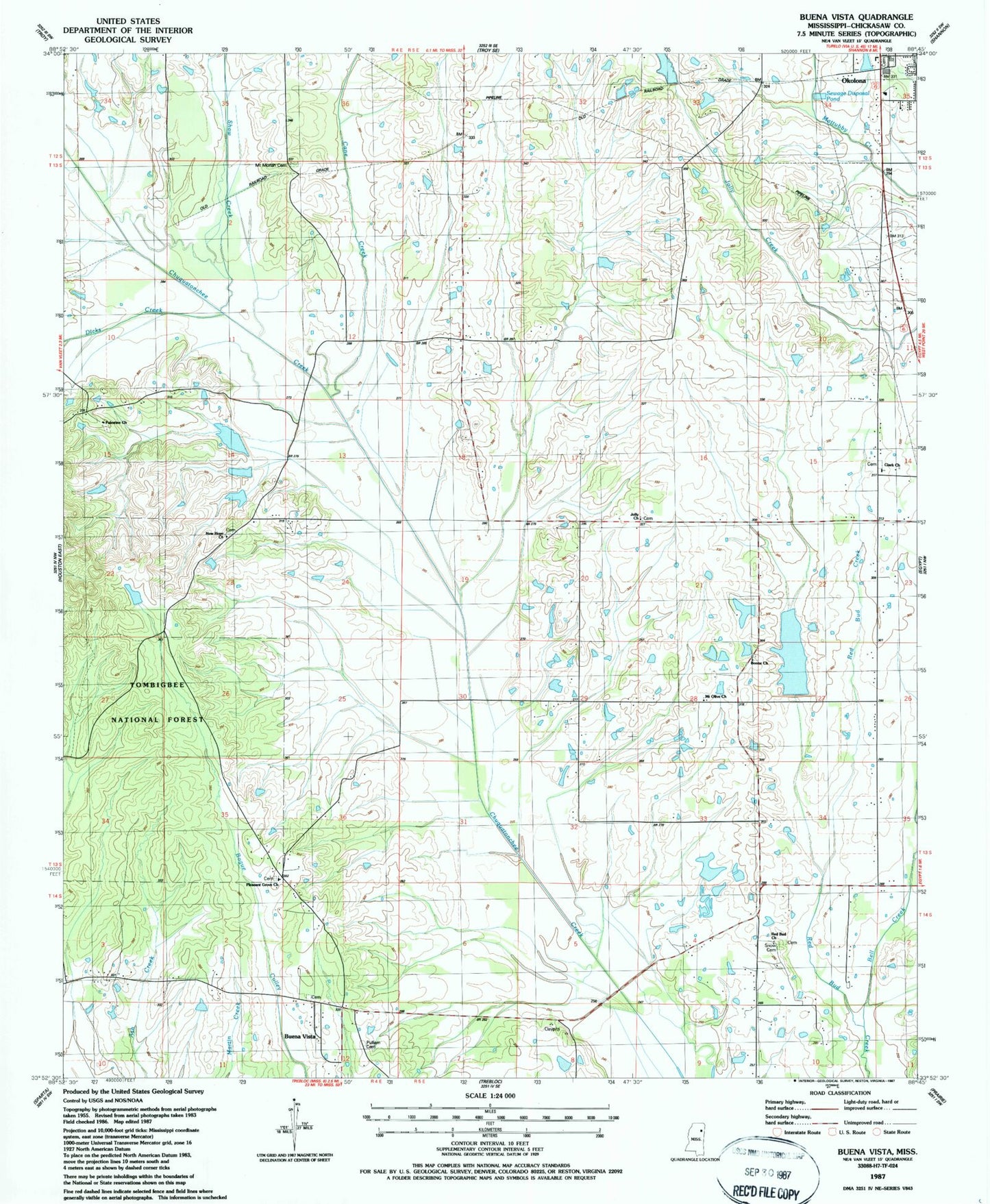 Classic USGS Buena Vista Mississippi 7.5'x7.5' Topo Map Image
