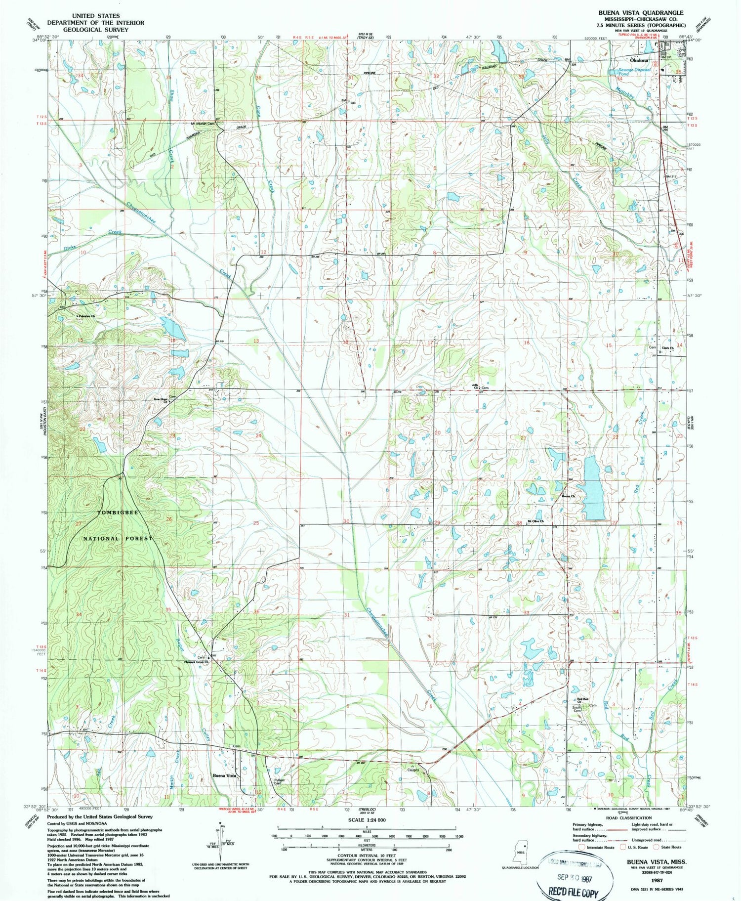 Classic USGS Buena Vista Mississippi 7.5'x7.5' Topo Map Image