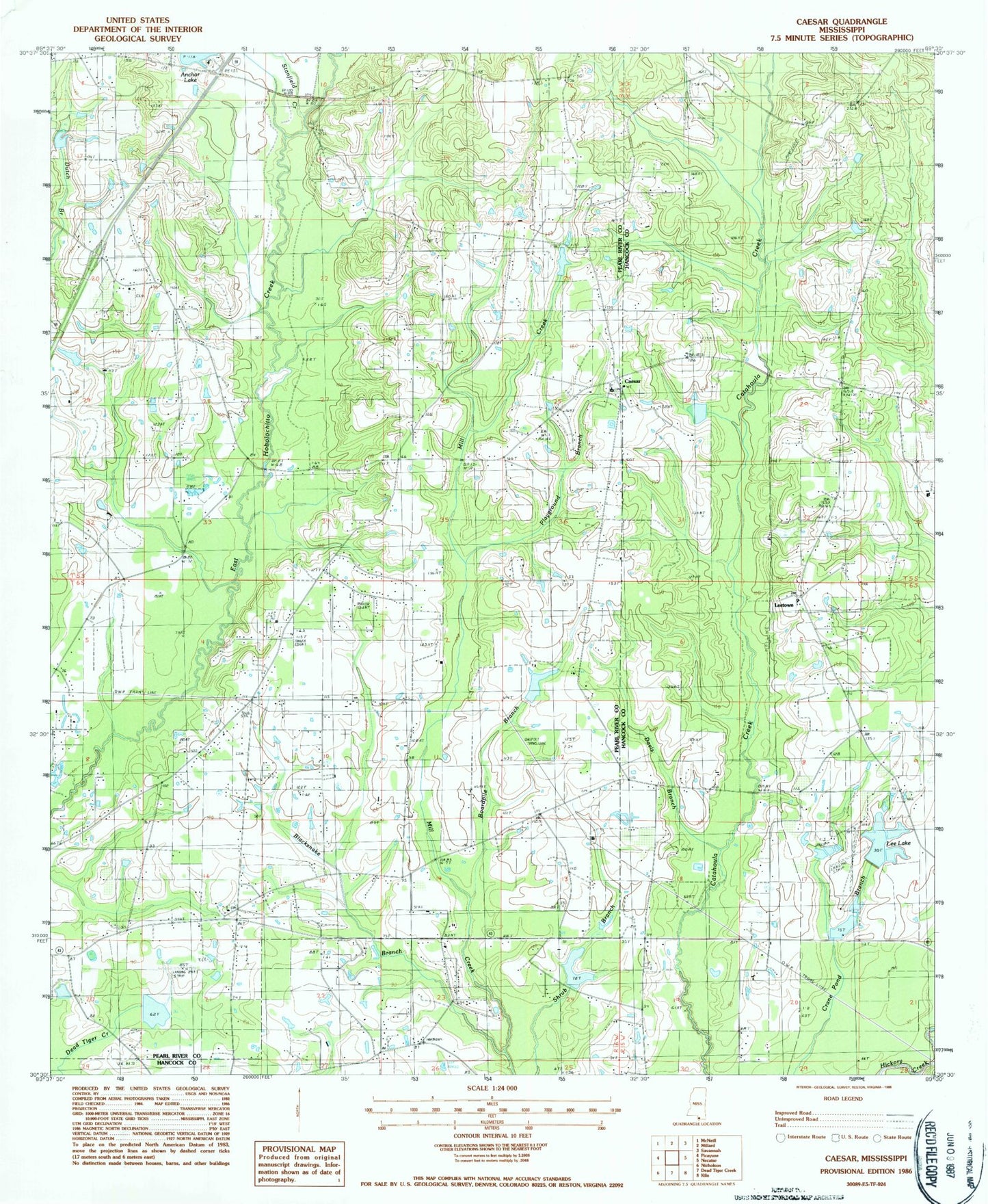 Classic USGS Caesar Mississippi 7.5'x7.5' Topo Map Image