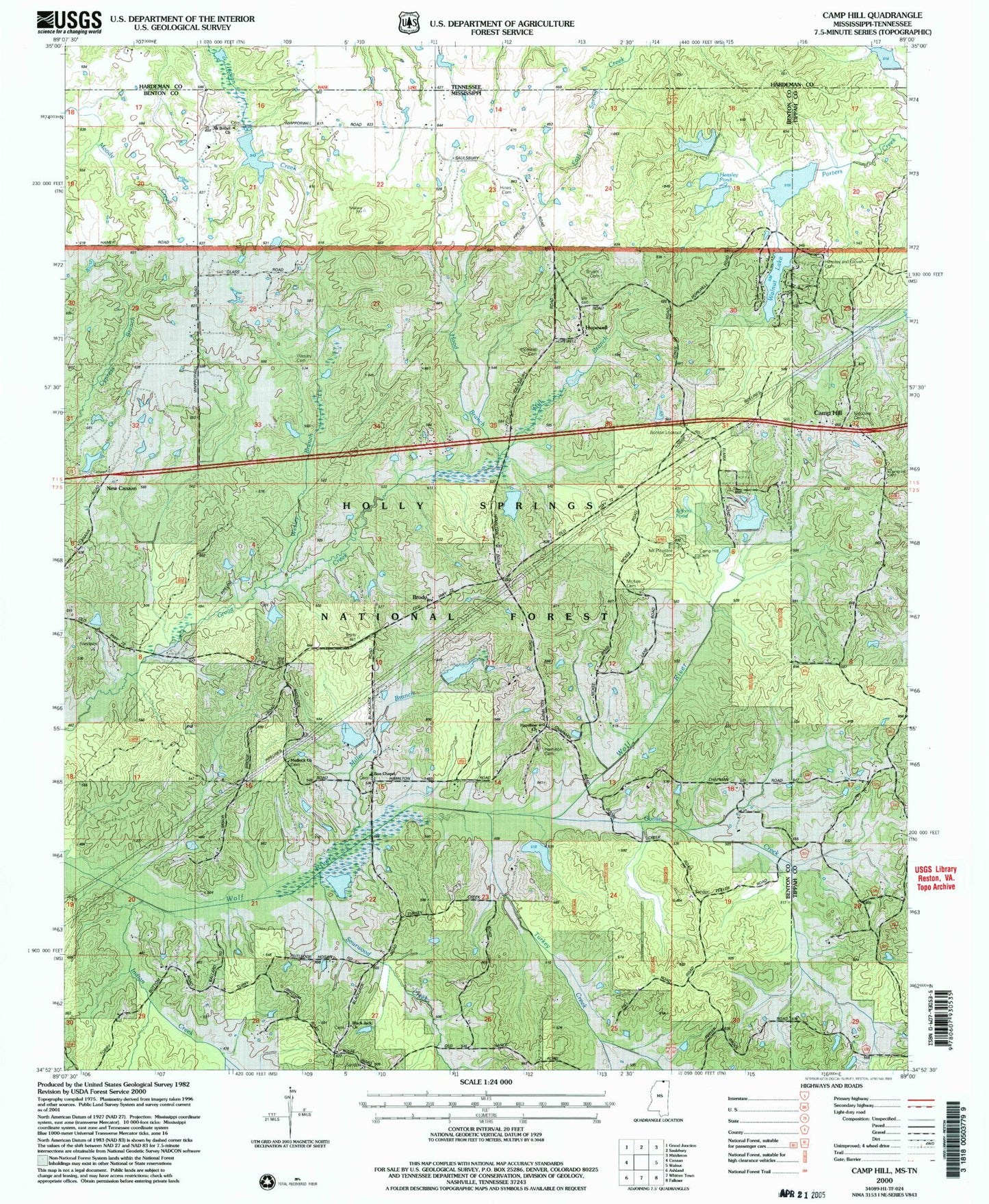 Classic USGS Camp Hill Mississippi 7.5'x7.5' Topo Map Image