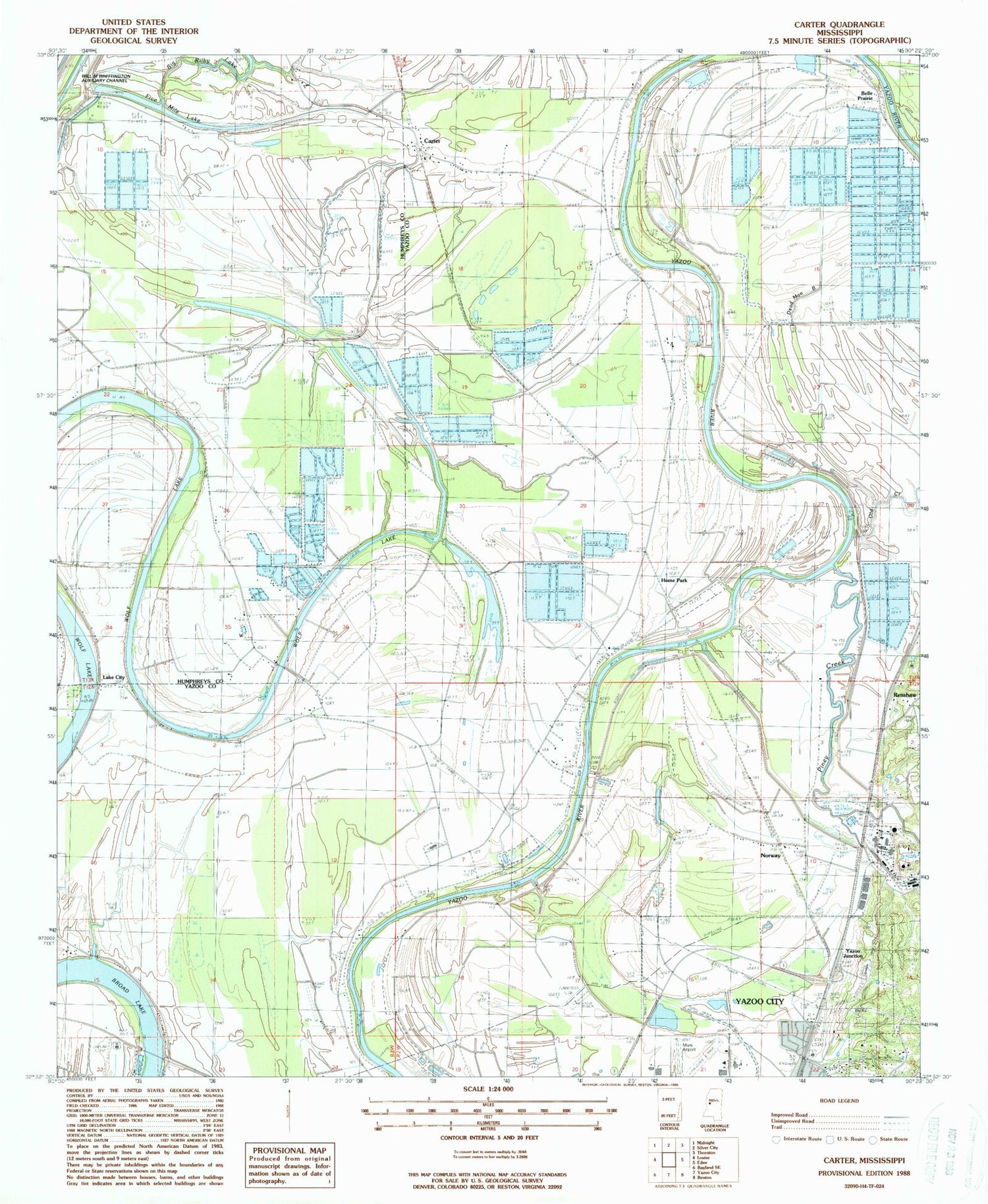 Classic USGS Carter Mississippi 7.5'x7.5' Topo Map Image