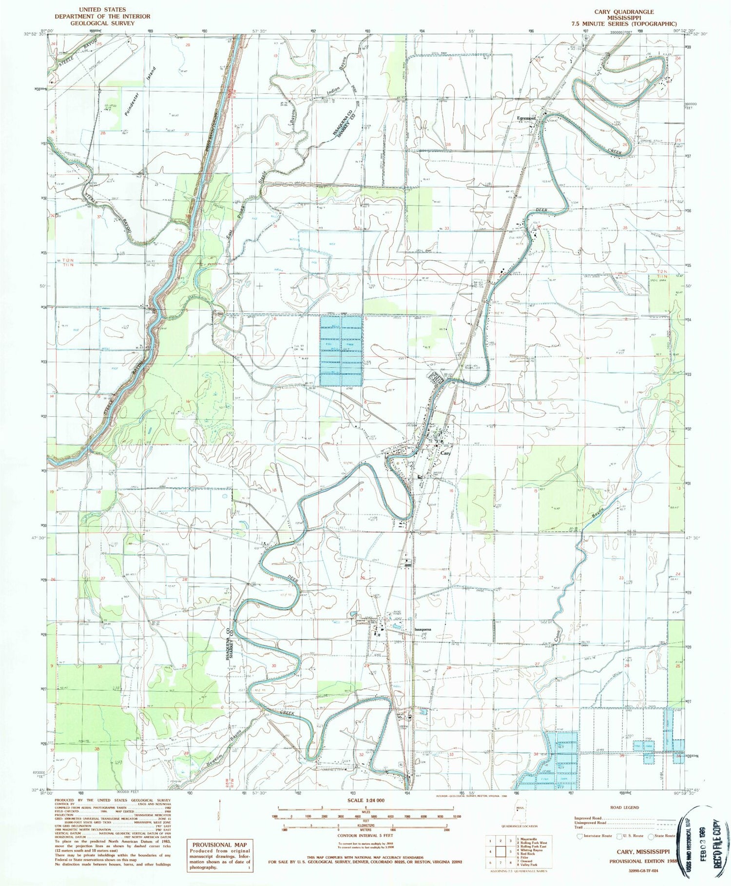 Classic USGS Cary Mississippi 7.5'x7.5' Topo Map Image