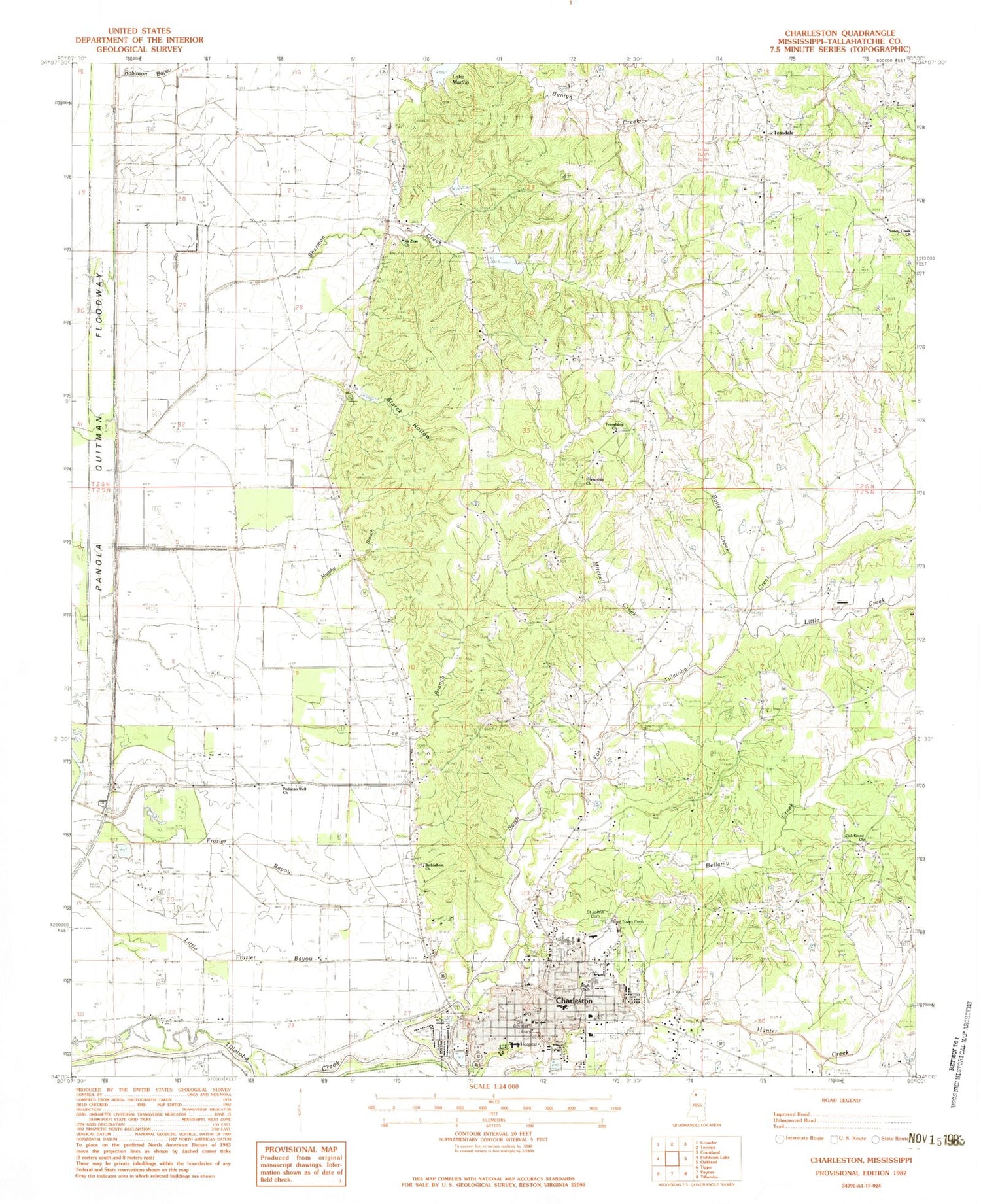 Classic USGS Charleston Mississippi 7.5'x7.5' Topo Map Image