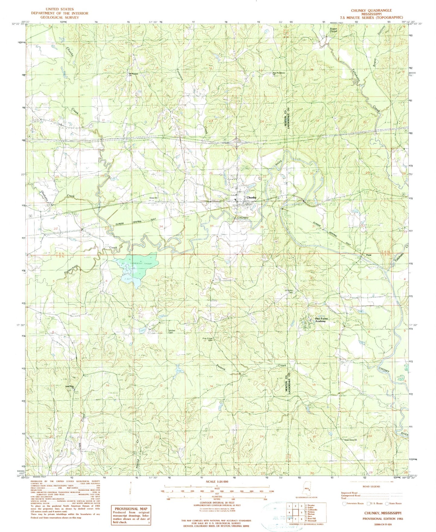 Classic USGS Chunky Mississippi 7.5'x7.5' Topo Map Image
