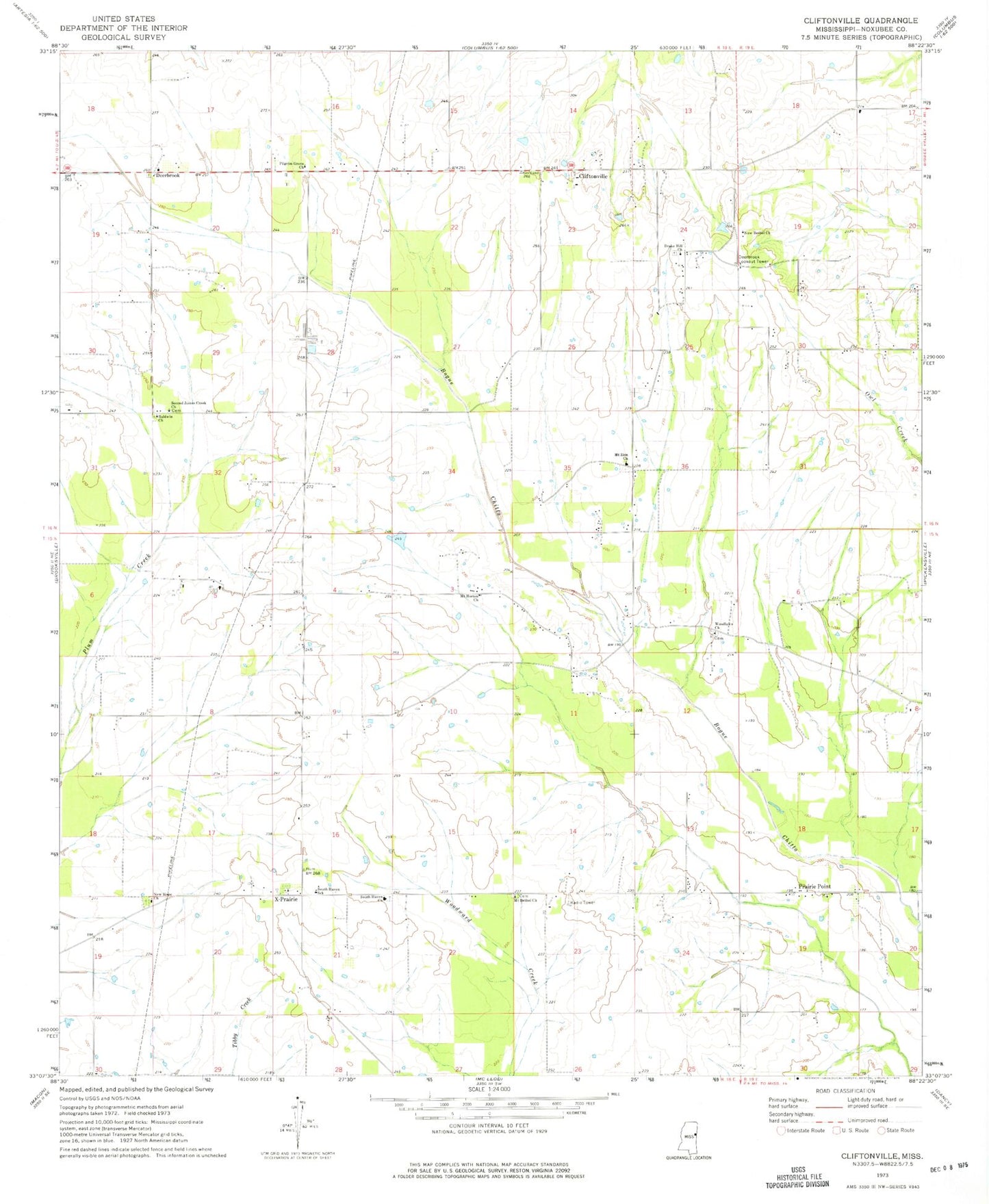 Classic USGS Cliftonville Mississippi 7.5'x7.5' Topo Map Image