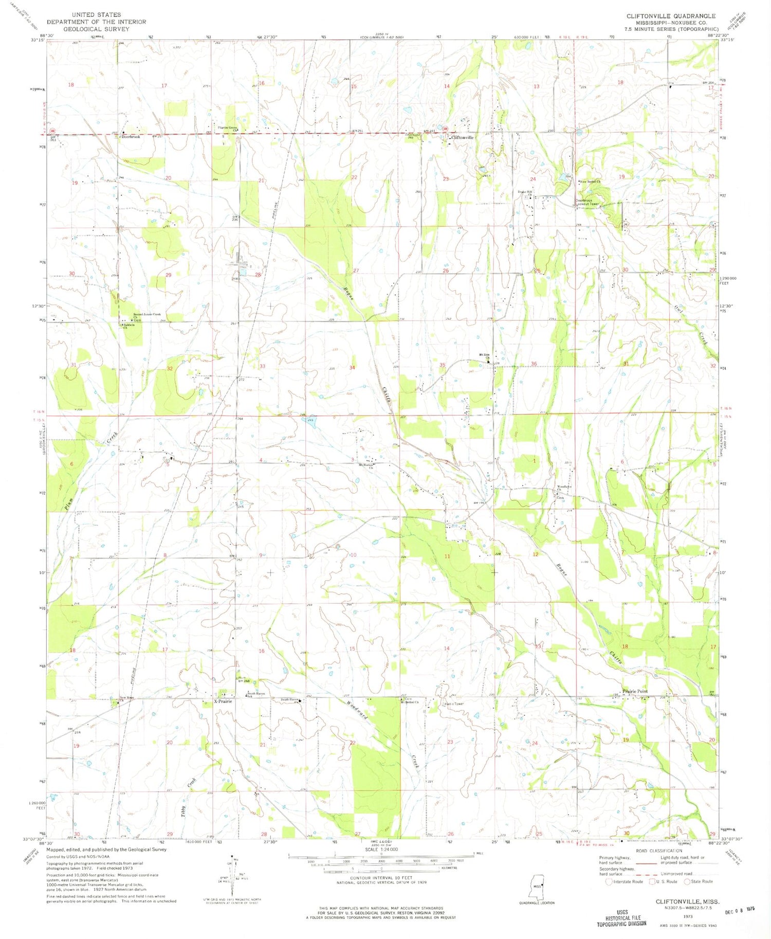 Classic USGS Cliftonville Mississippi 7.5'x7.5' Topo Map Image