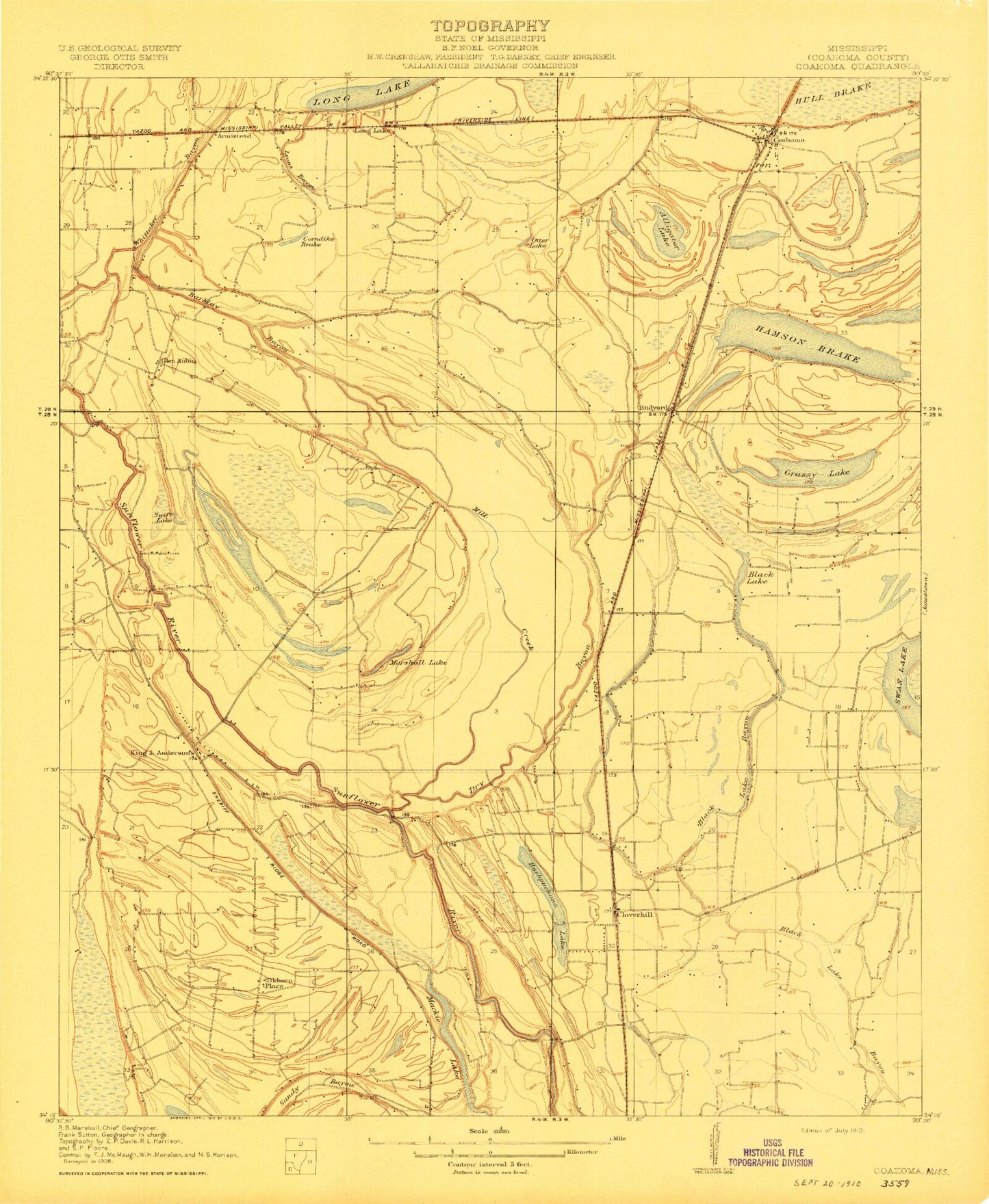 Classic USGS Coahoma Mississippi 7.5'x7.5' Topo Map Image