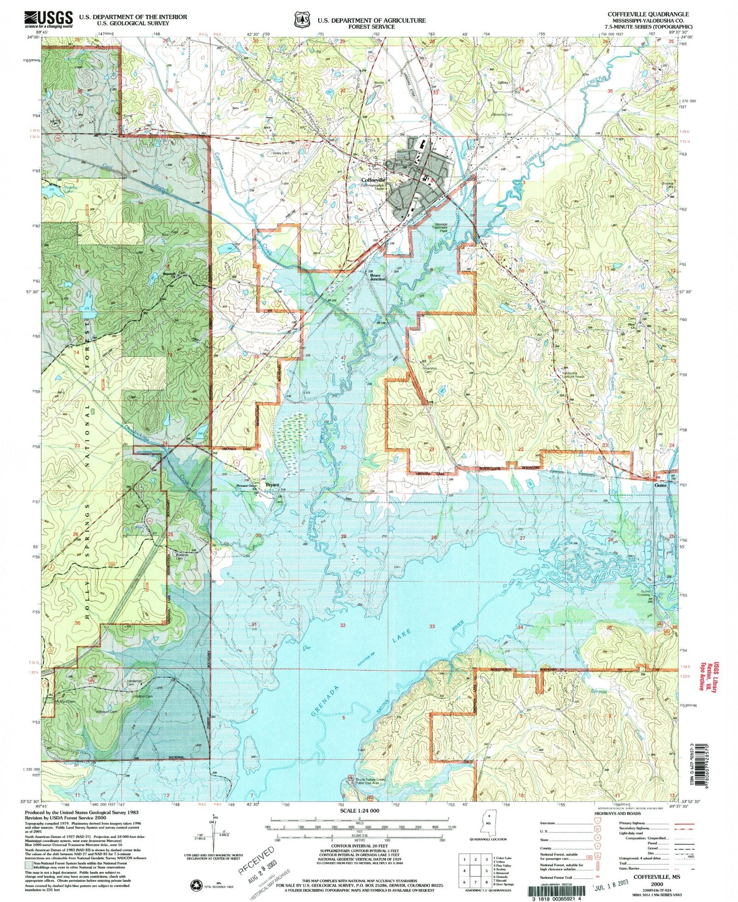 Classic USGS Coffeeville Mississippi 7.5'x7.5' Topo Map Image