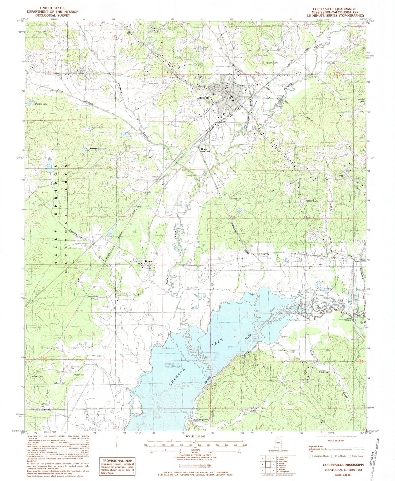 Classic USGS Coffeeville Mississippi 7.5'x7.5' Topo Map Image