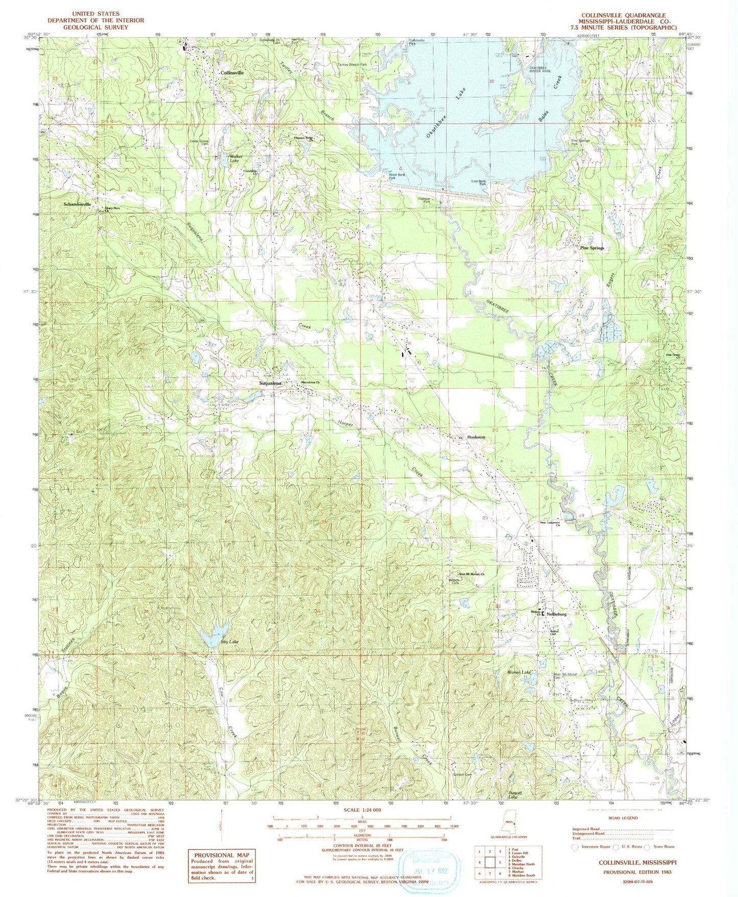 Classic USGS Collinsville Mississippi 7.5'x7.5' Topo Map Image