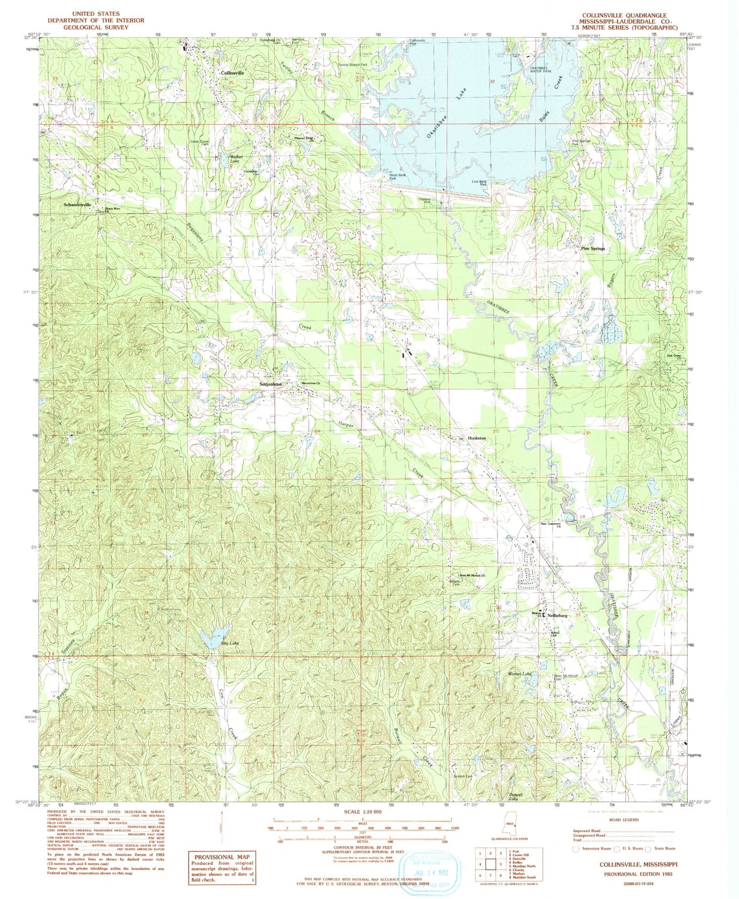 Classic USGS Collinsville Mississippi 7.5'x7.5' Topo Map Image