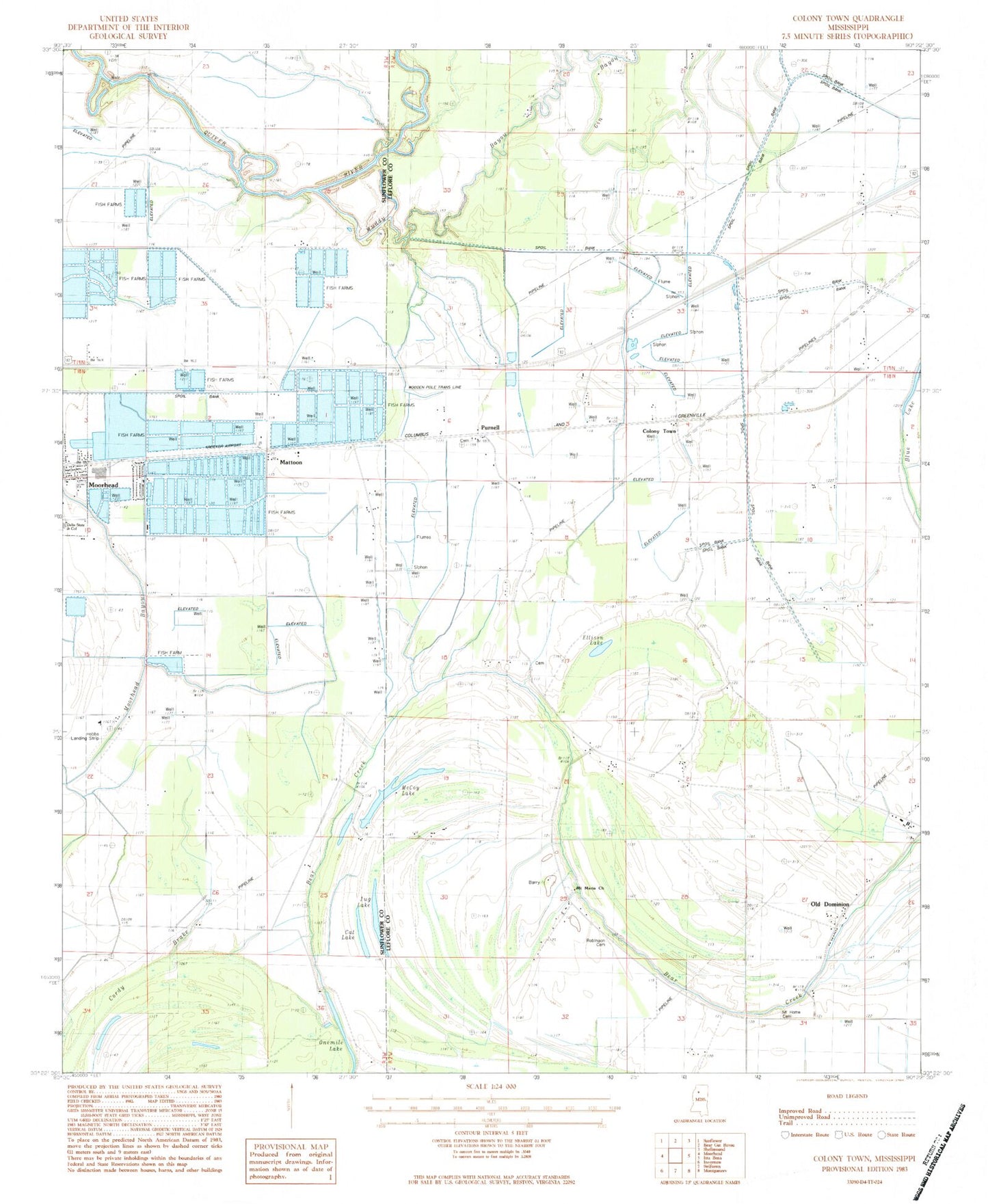 Classic USGS Colony Town Mississippi 7.5'x7.5' Topo Map Image