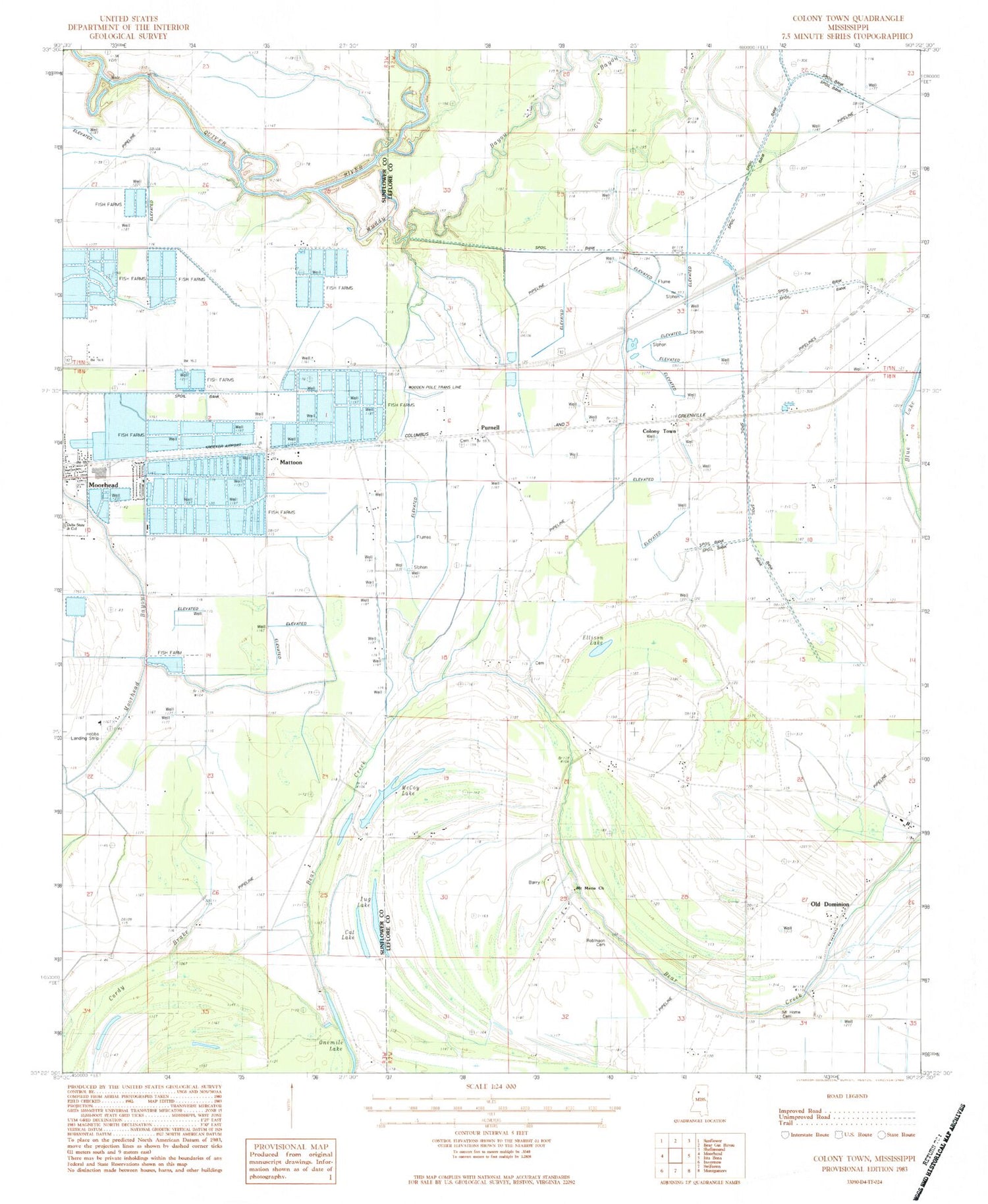 Classic USGS Colony Town Mississippi 7.5'x7.5' Topo Map Image