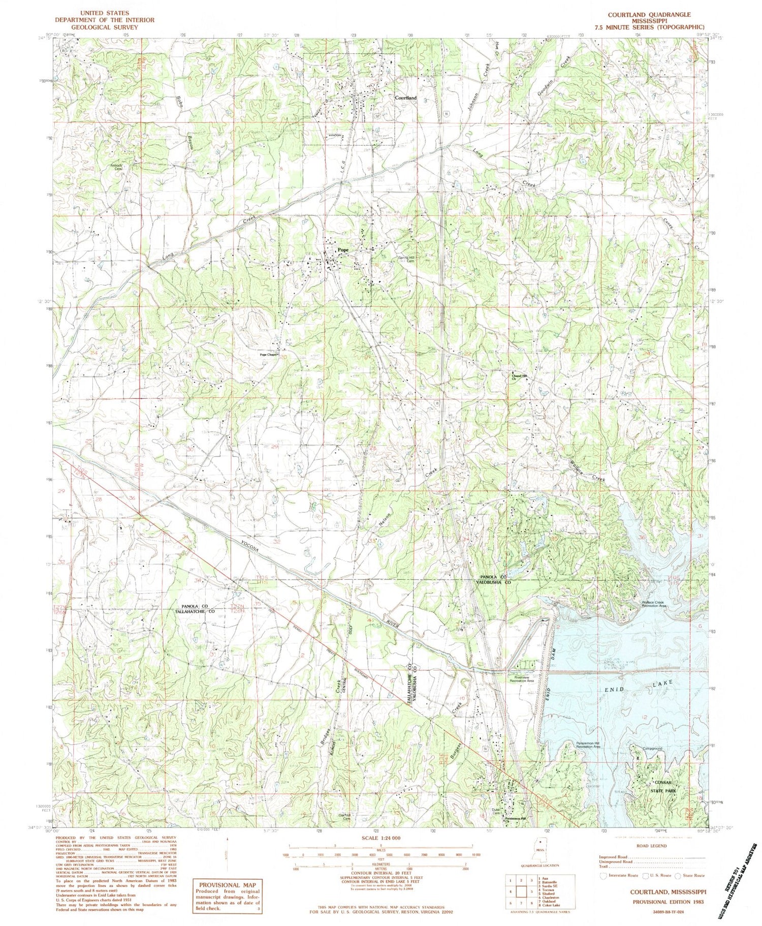 Classic USGS Courtland Mississippi 7.5'x7.5' Topo Map Image