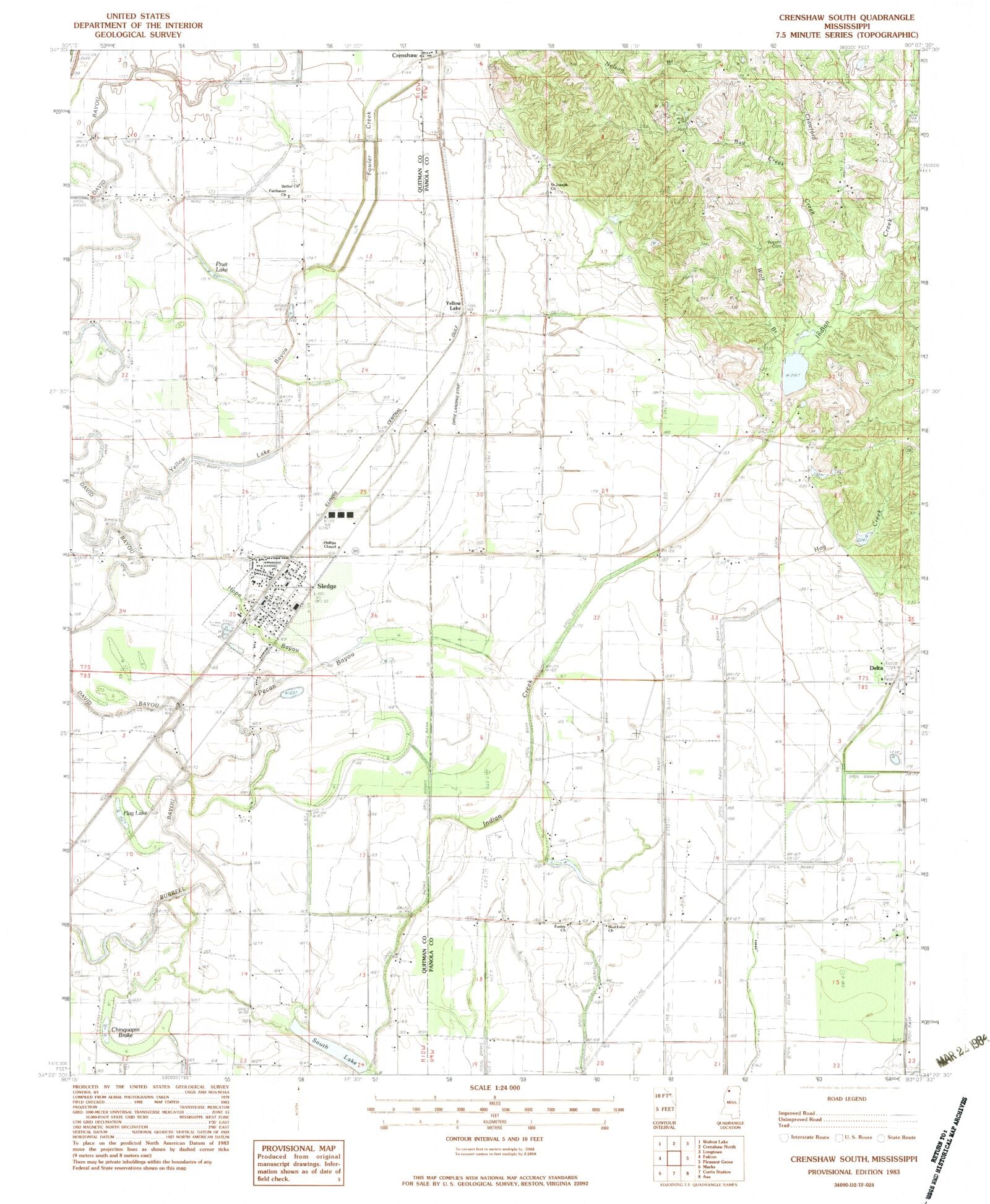 Classic USGS Crenshaw South Mississippi 7.5'x7.5' Topo Map MyTopo Map