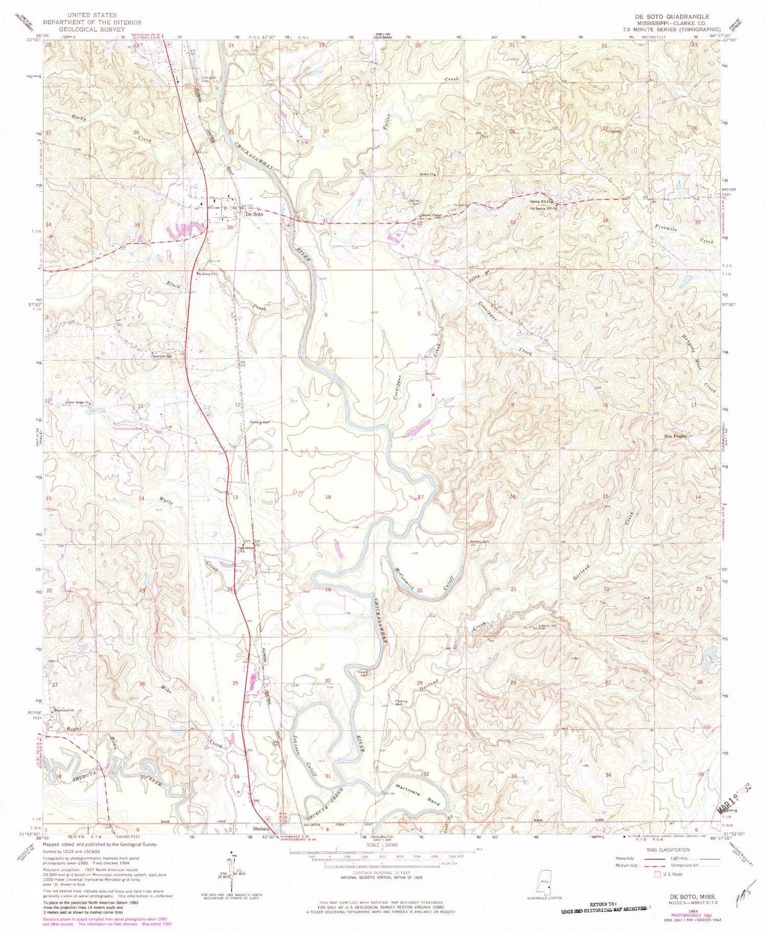 Classic USGS De Soto Mississippi 7.5'x7.5' Topo Map Image