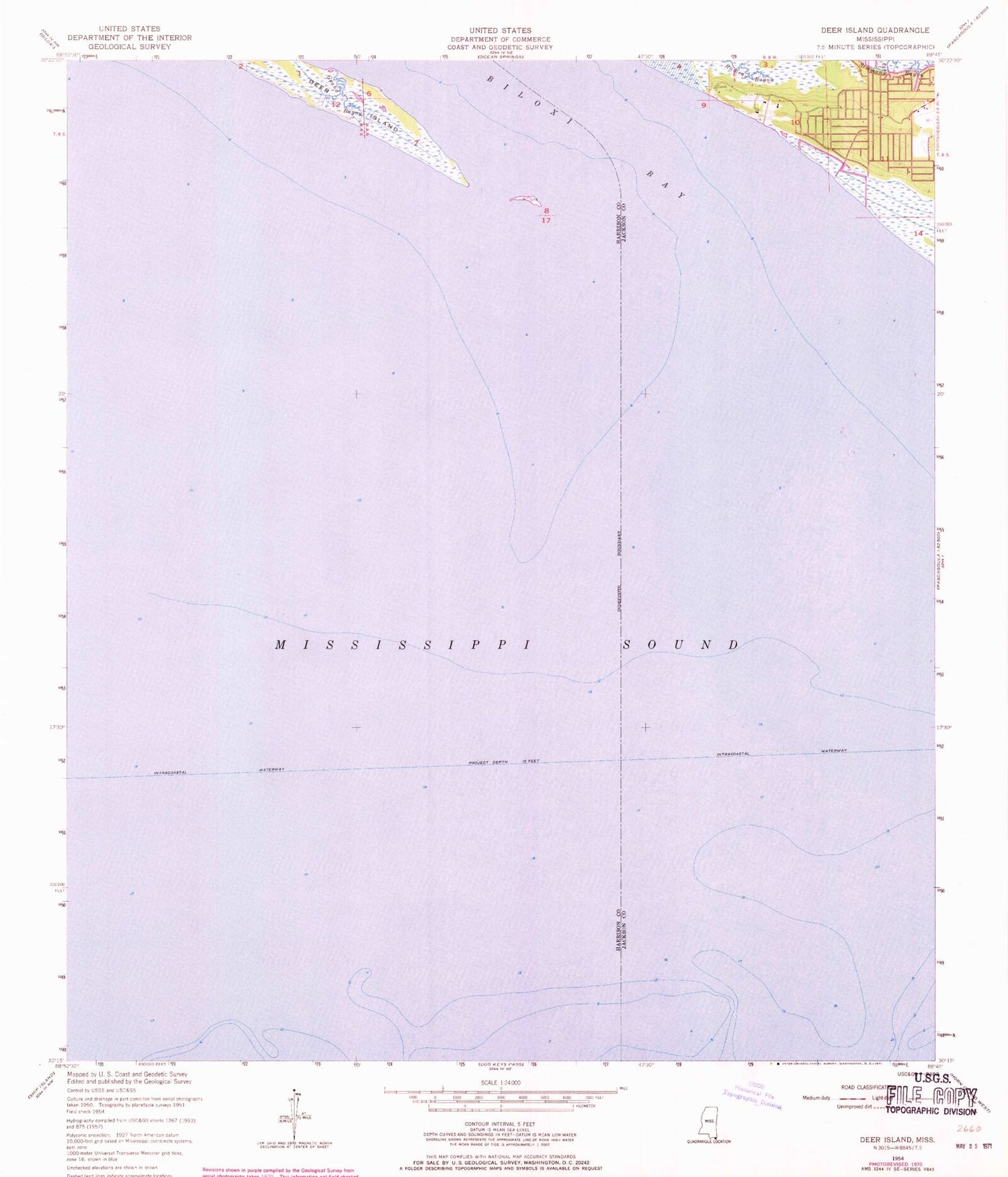 Classic USGS Deer Island Mississippi 7.5'x7.5' Topo Map Image