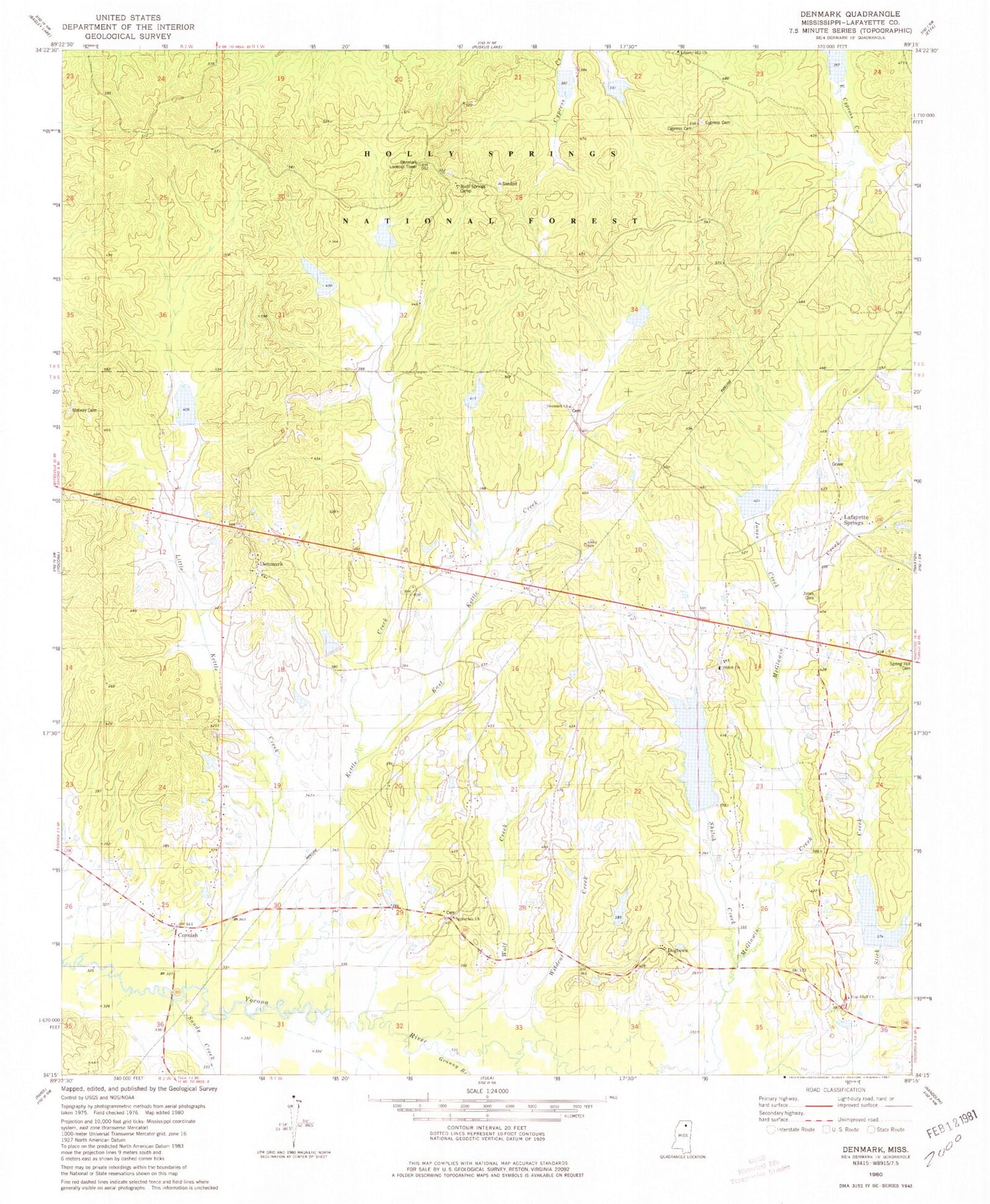 Classic USGS Denmark Mississippi 7.5'x7.5' Topo Map Image