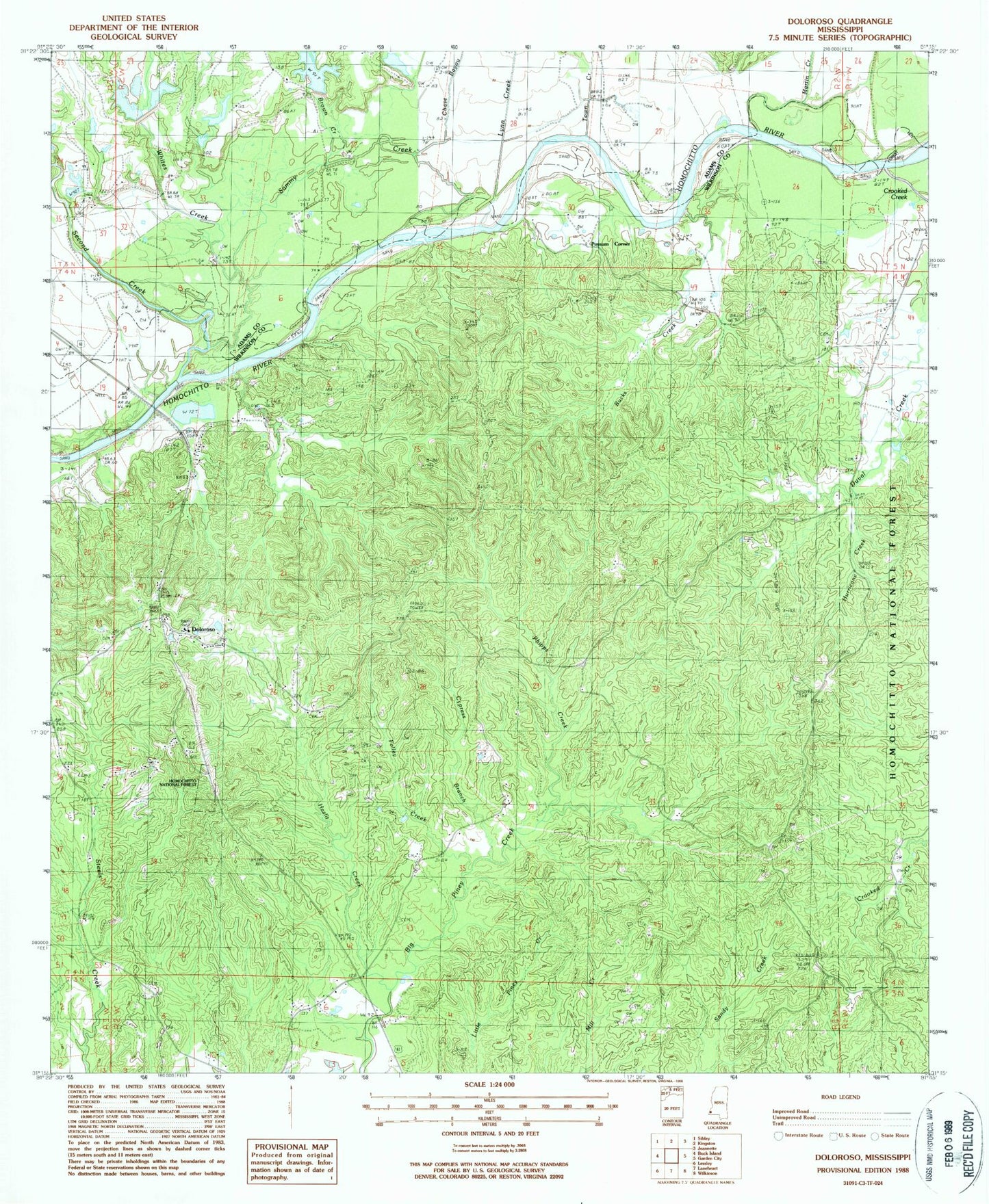 Classic USGS Doloroso Mississippi 7.5'x7.5' Topo Map Image
