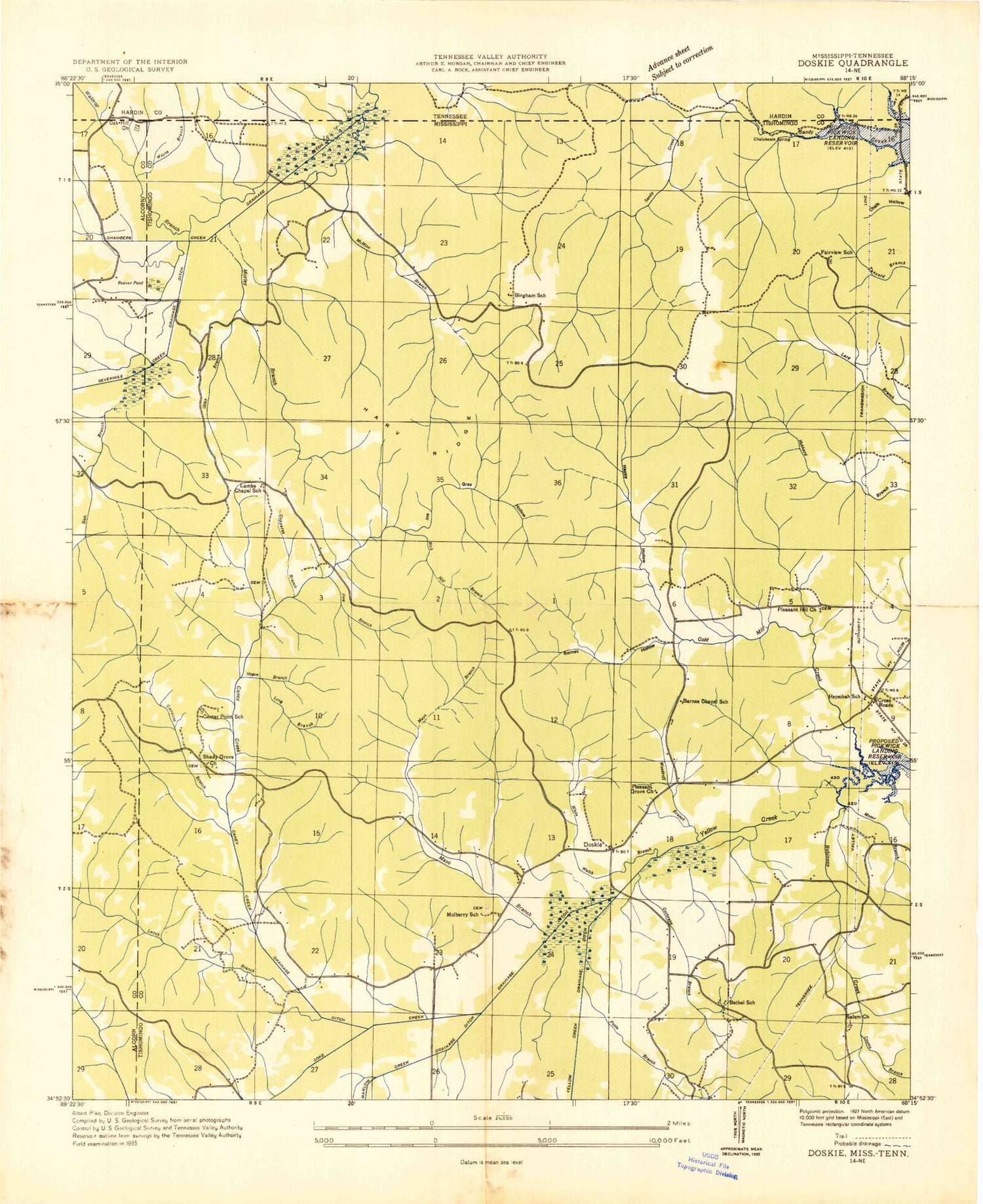 Classic USGS Doskie Mississippi 7.5'x7.5' Topo Map Image