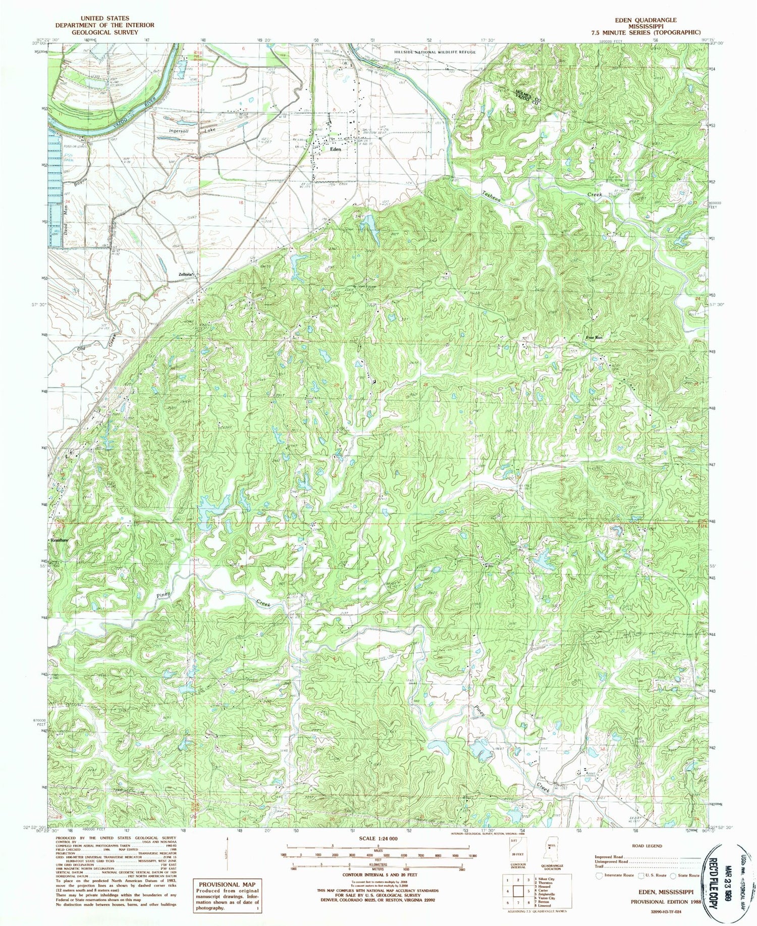 Classic USGS Eden Mississippi 7.5'x7.5' Topo Map Image