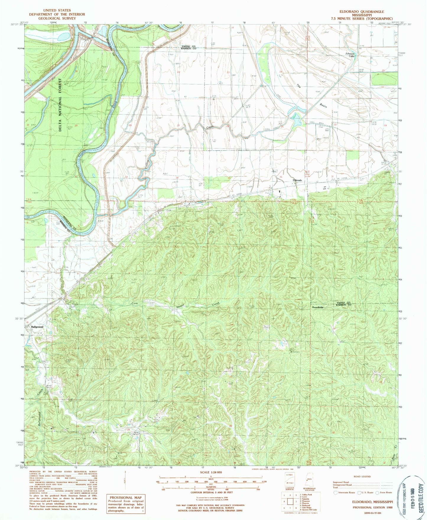 Classic USGS Eldorado Mississippi 7.5'x7.5' Topo Map Image