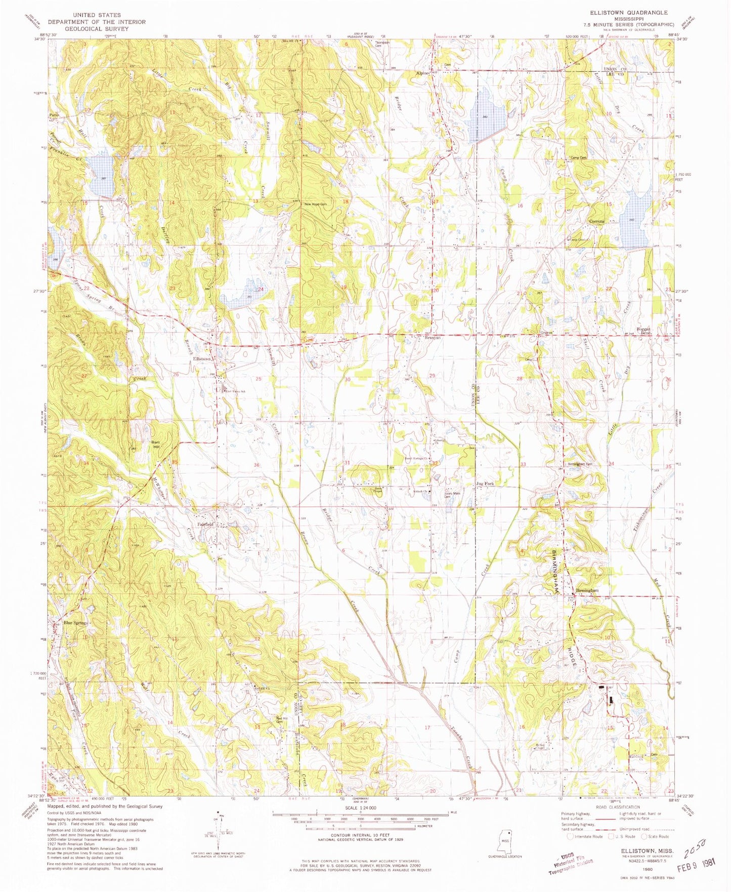 Classic USGS Ellistown Mississippi 7.5'x7.5' Topo Map Image