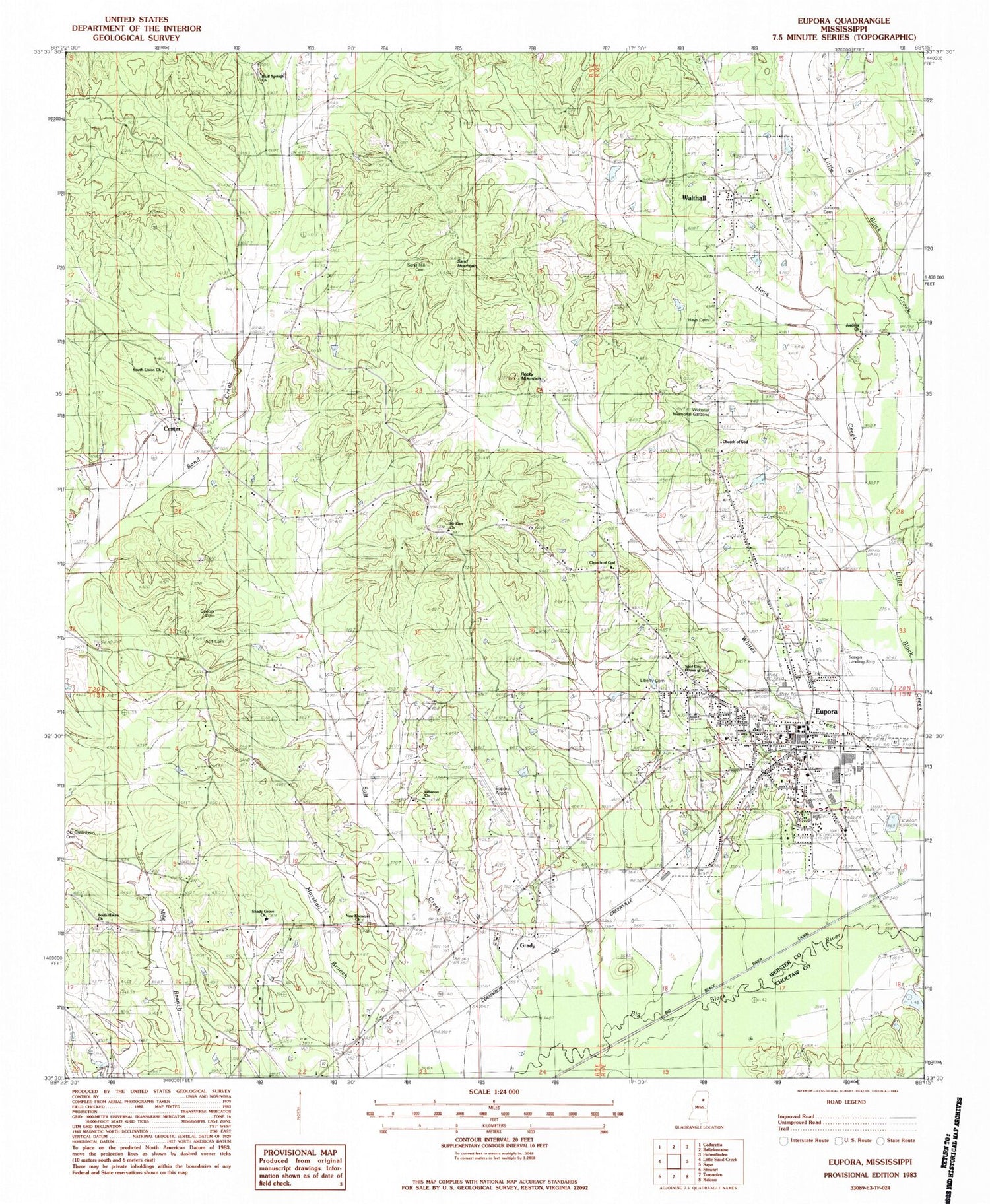 Classic USGS Eupora Mississippi 7.5'x7.5' Topo Map Image