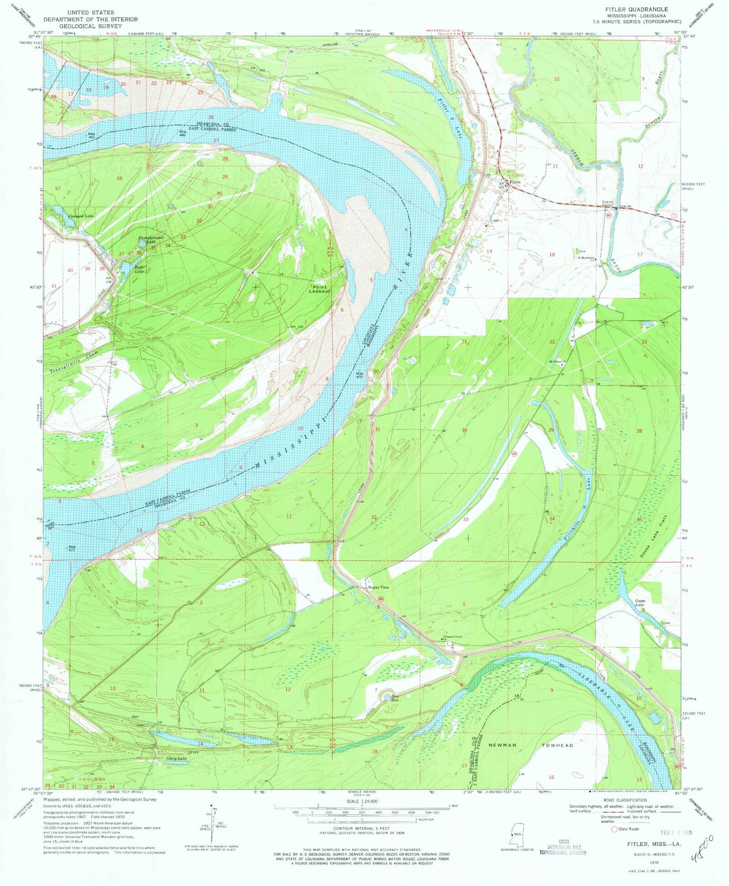 Classic USGS Fitler Mississippi 7.5'x7.5' Topo Map Image