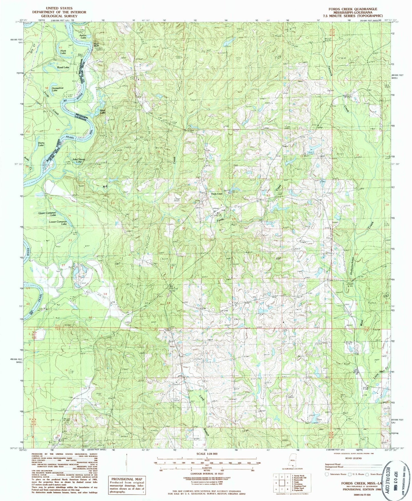 Classic USGS Fords Creek Mississippi 7.5'x7.5' Topo Map Image