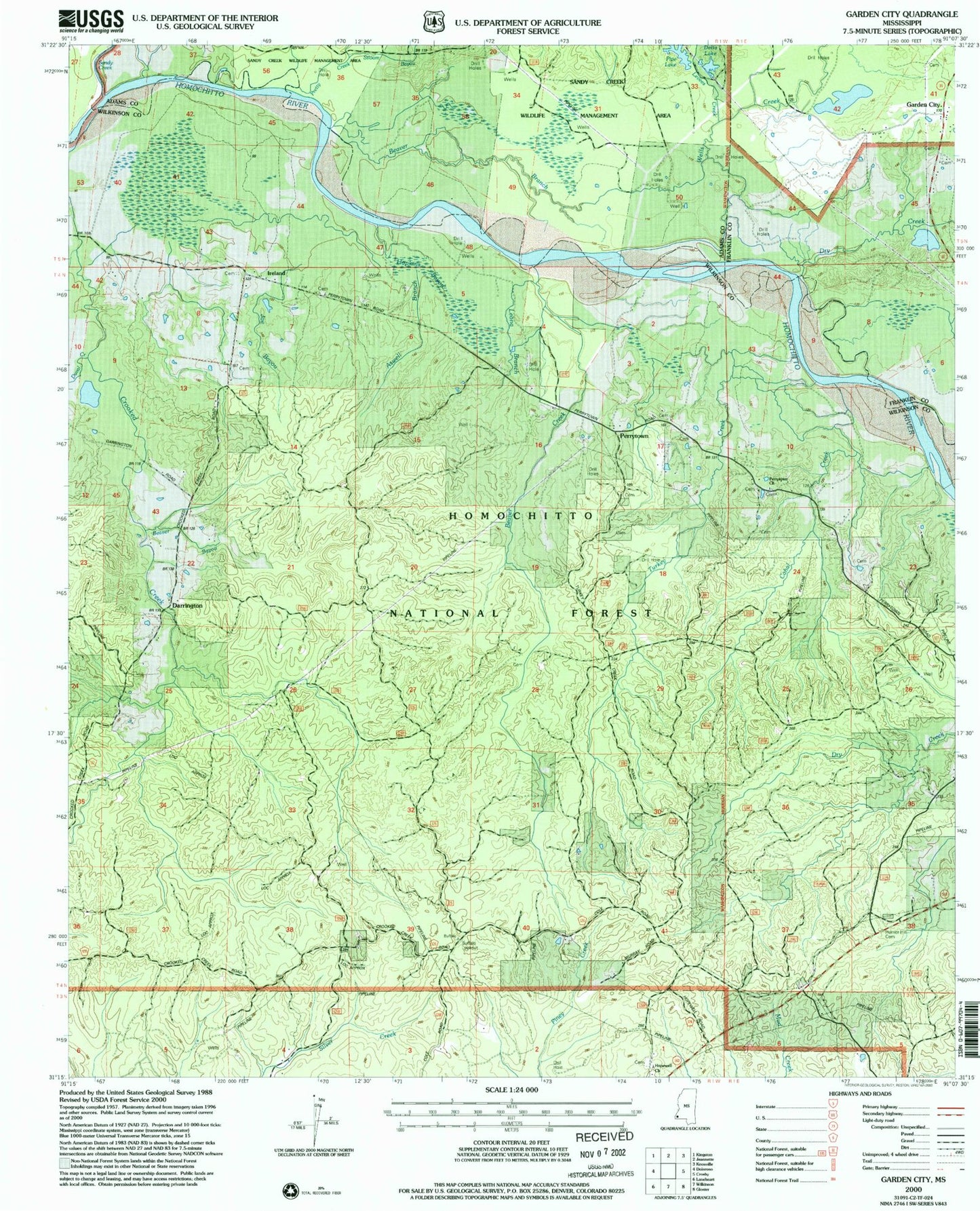 Classic USGS Garden City Mississippi 7.5'x7.5' Topo Map Image