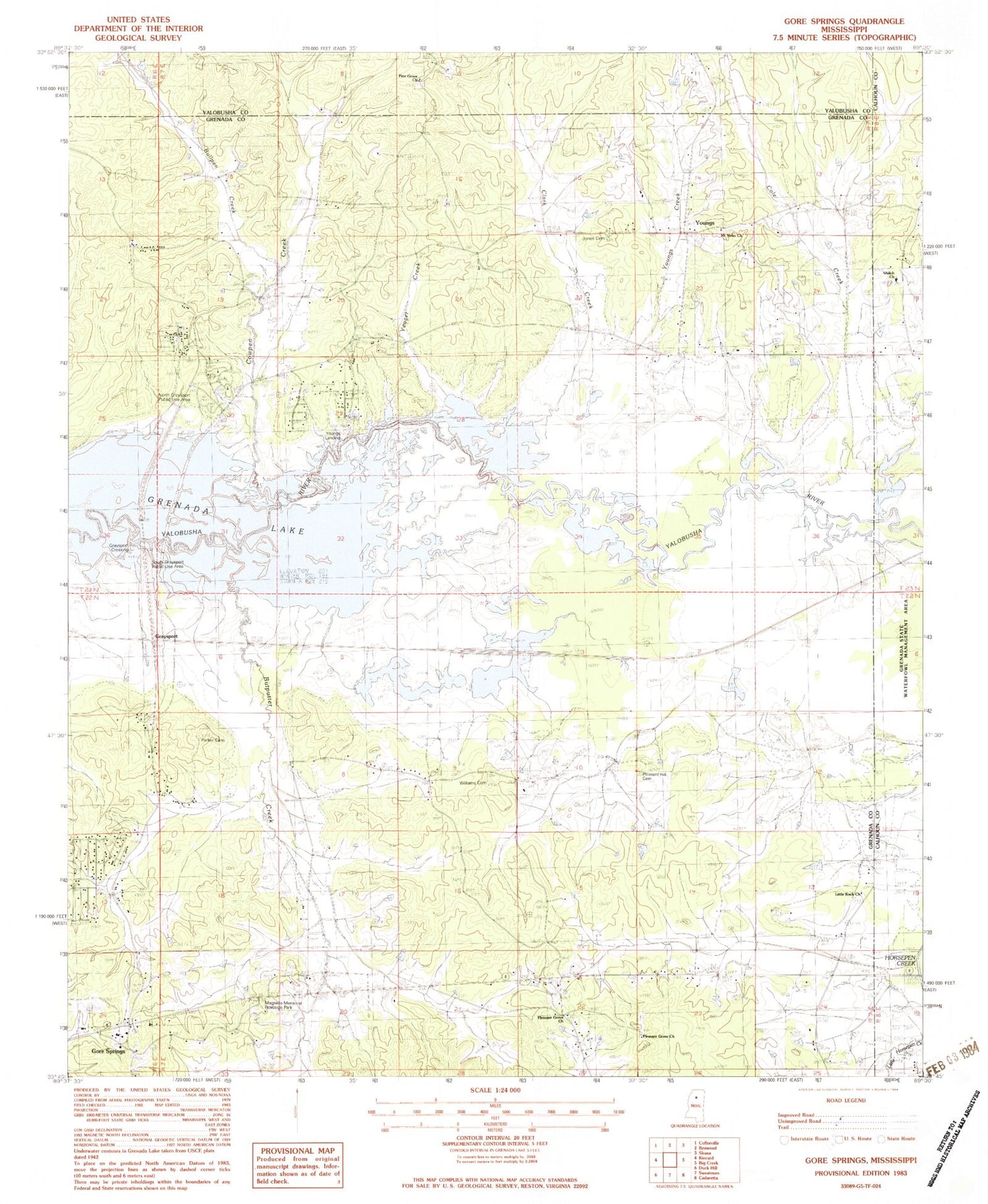 Classic USGS Gore Springs Mississippi 7.5'x7.5' Topo Map Image