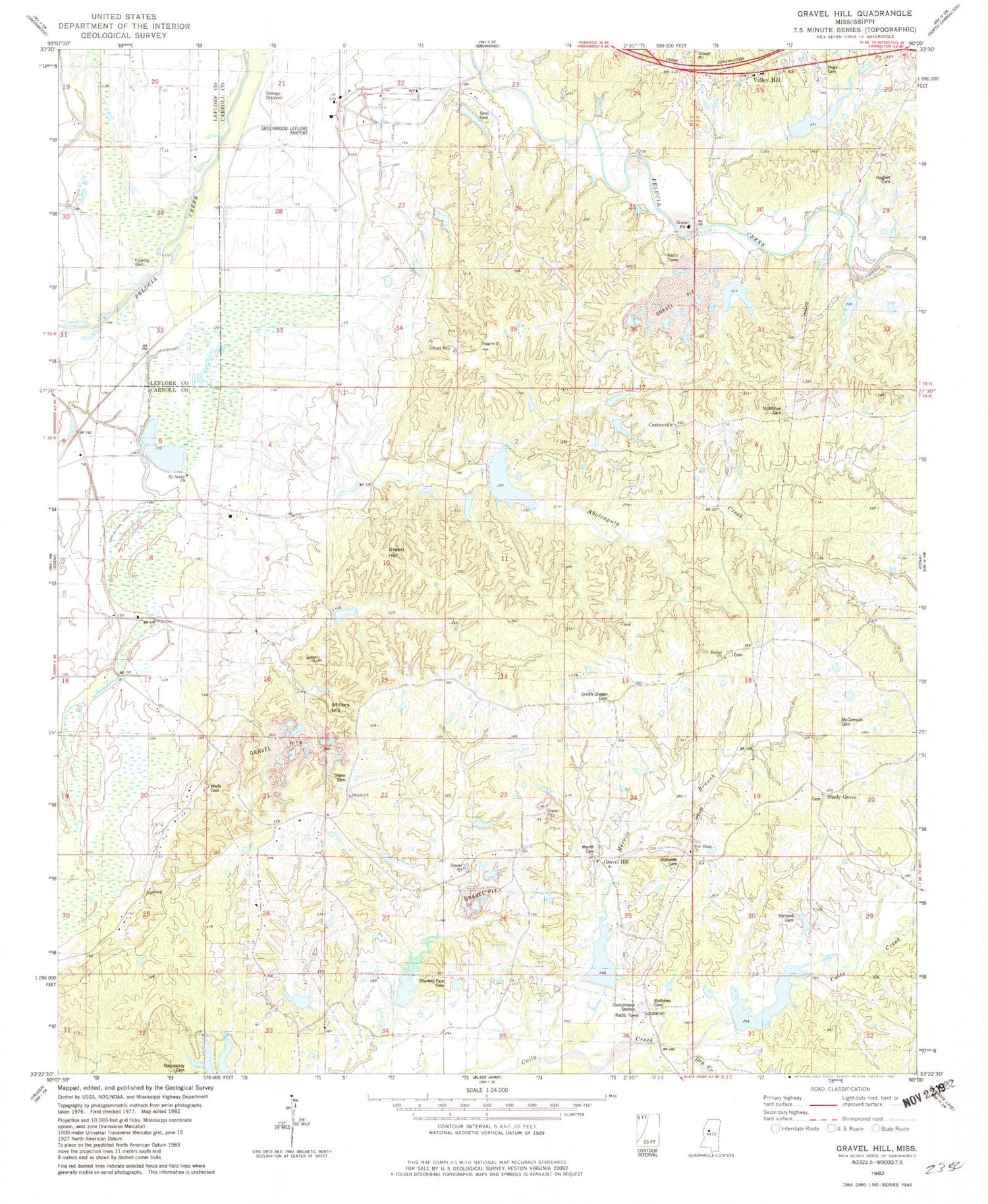 Classic USGS Gravel Hill Mississippi 7.5'x7.5' Topo Map Image