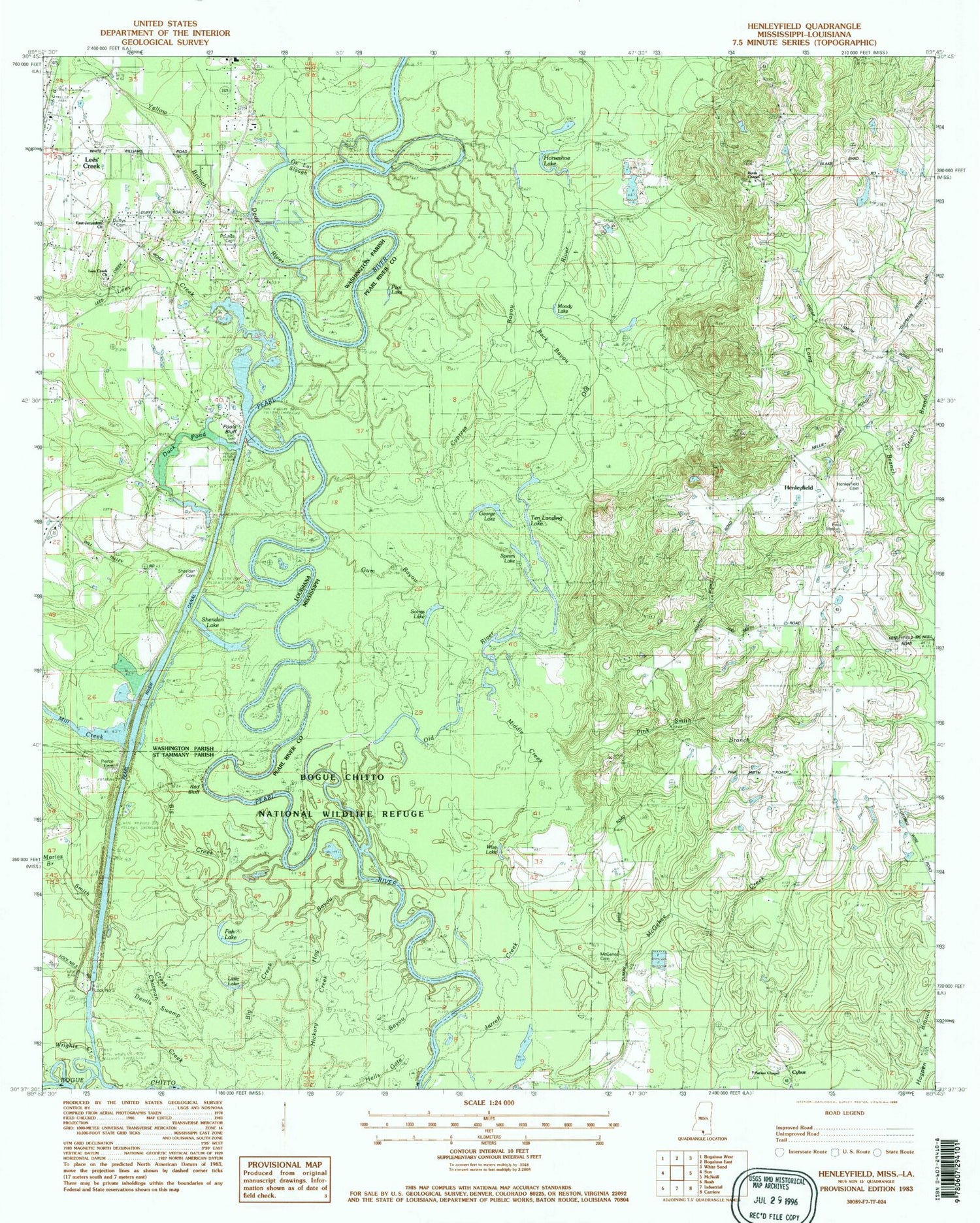 Classic USGS Henleyfield Mississippi 7.5'x7.5' Topo Map Image