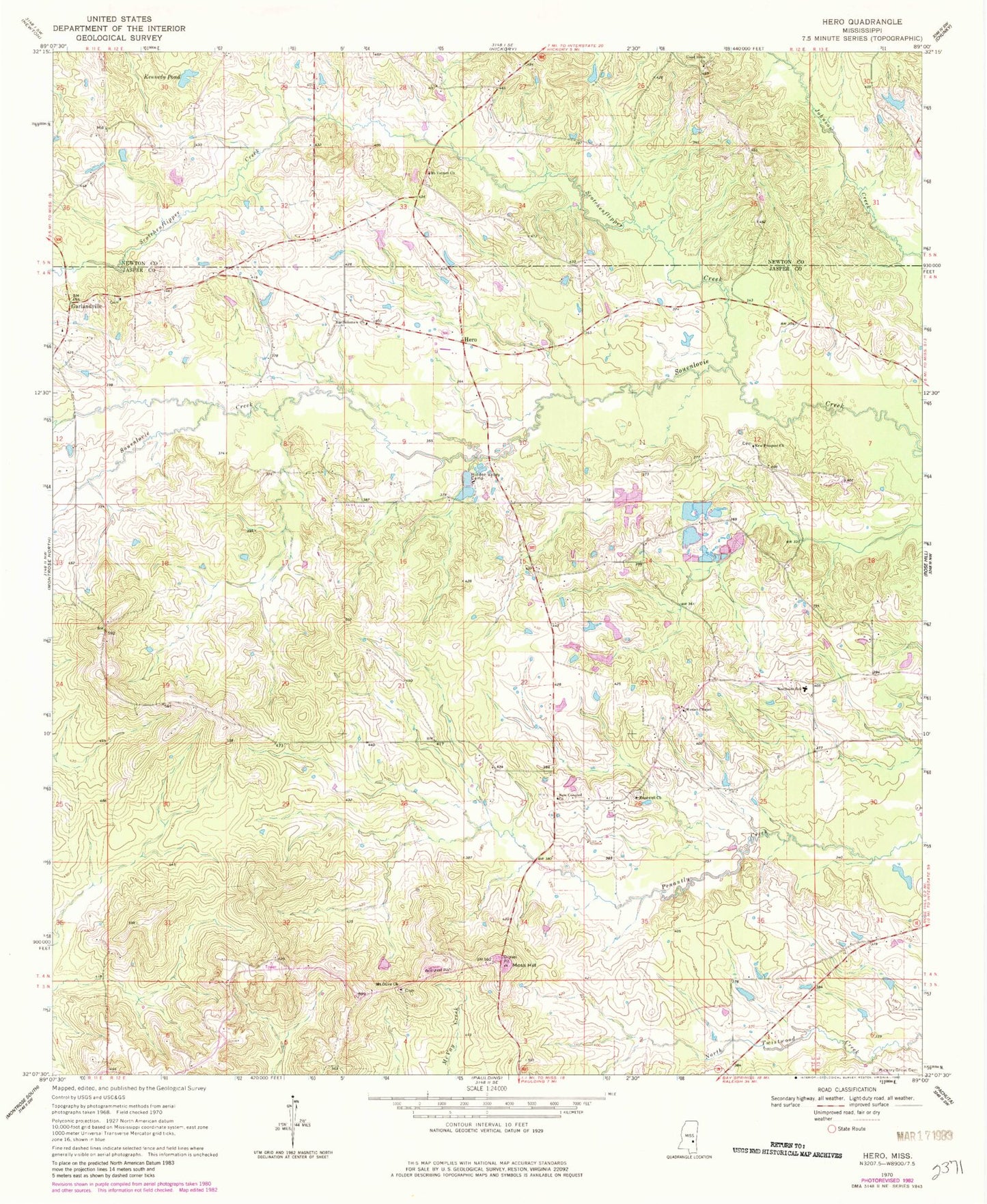 Classic USGS Hero Mississippi 7.5'x7.5' Topo Map Image